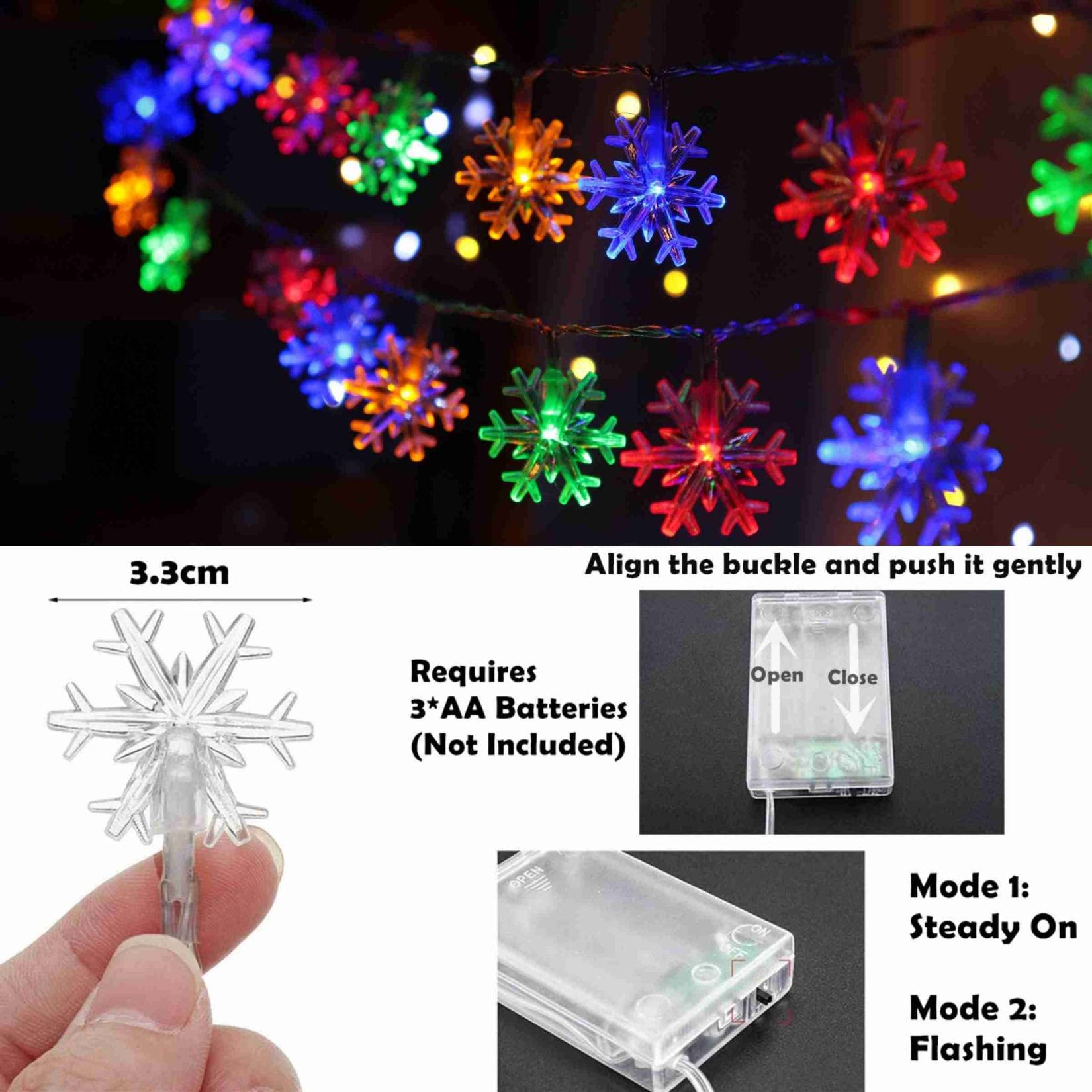 CESOF Christmas Lights 20 FT 40 LED Snowflake String Lights Battery Operated Multicolor Fairy Light for Home Party Decor