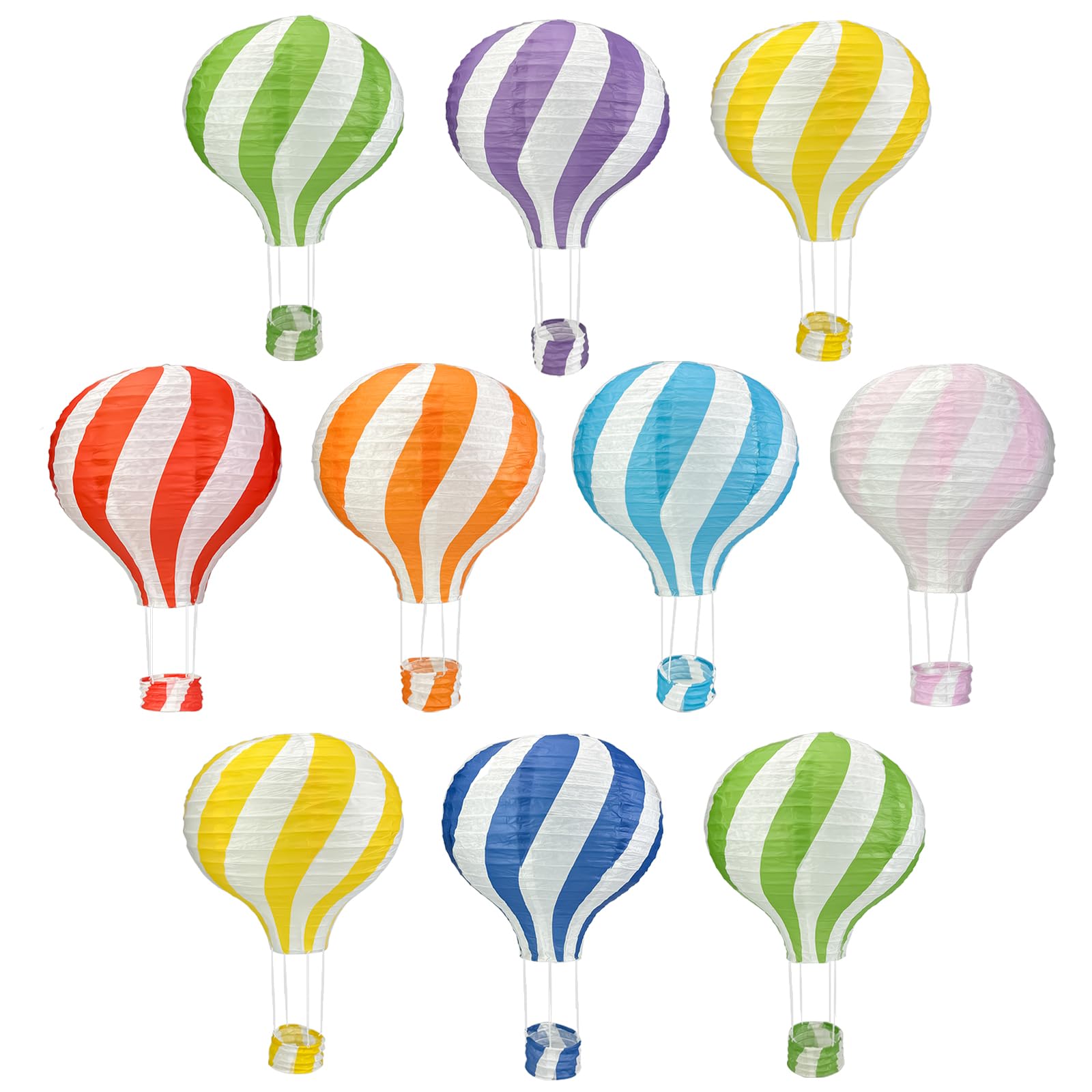 Vilanca 10Pcs Hanging Hot Air Balloon Paper Lanterns Set, 12 Inch Reusable Derorative Colorful Chinese Japanese Party Ball Lamps