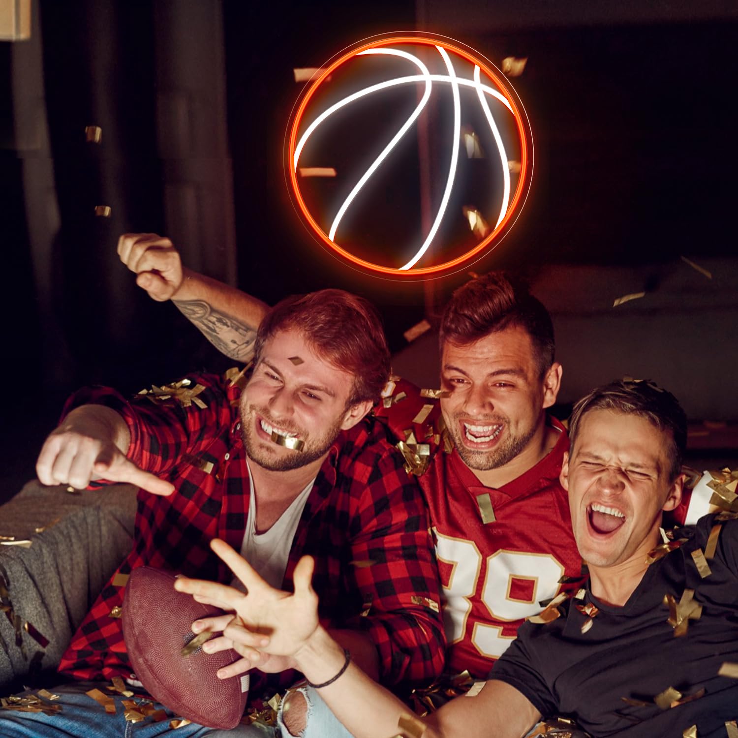 HAJAE Basketball Neon Sign, Dimmable LED Light, 12.6 Inch, Orange/White, Model HAJAE01, USB Powered Wall Decor