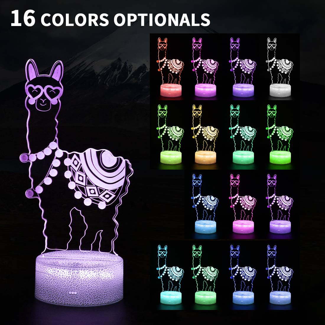 Alpaca Llama 3D Optical Illusion Lamp,16 Colors Change With Remote & Touch Control, Llama Night Light For Kids Bedroom Home Offi