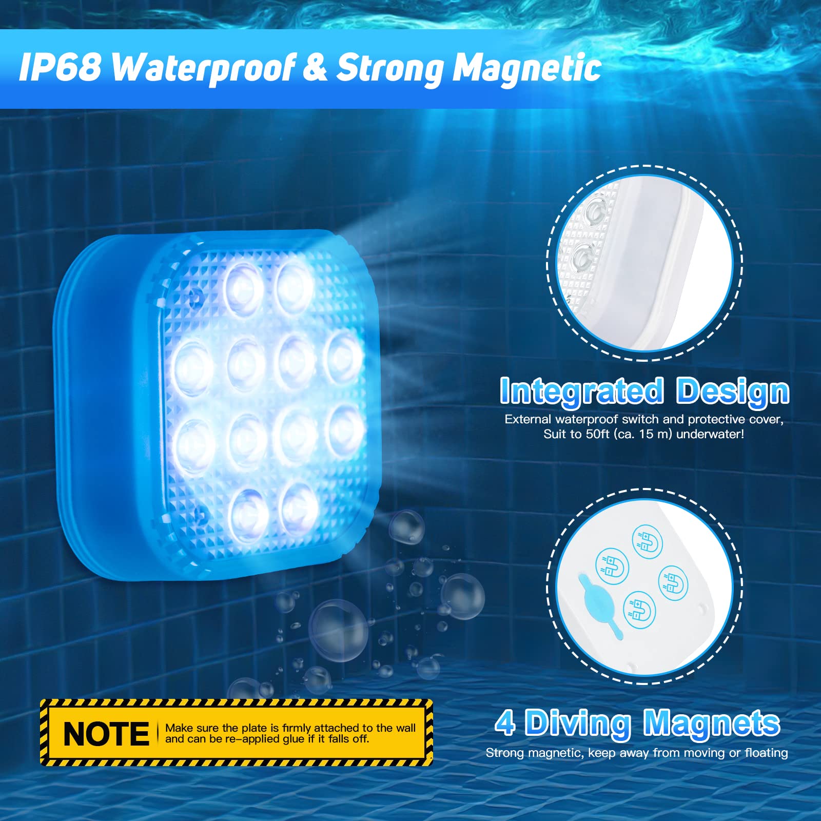 Pool Lights for Above Ground Pools Waterproof with Remote, Underwater Rechargeable 2600mAh Battery Magnetic 16 Color Changing Fl