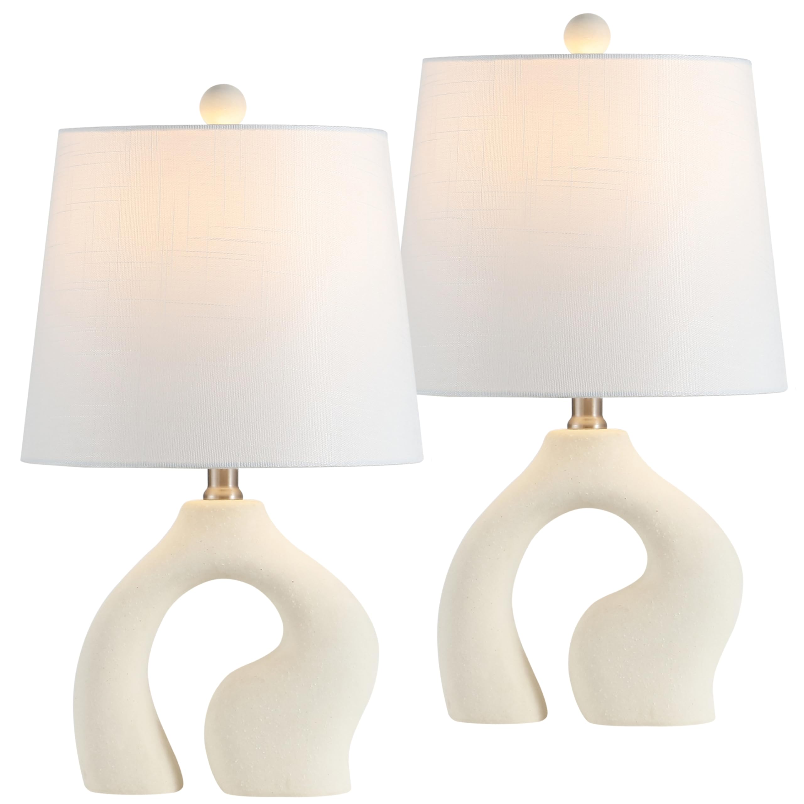 JONATHAN Y 19 Cream Ceramic Arch LED Table Lamp Set of 2, Scandinavian Minimalist Modern Bedside Lamps for Living Room Bedroom, 