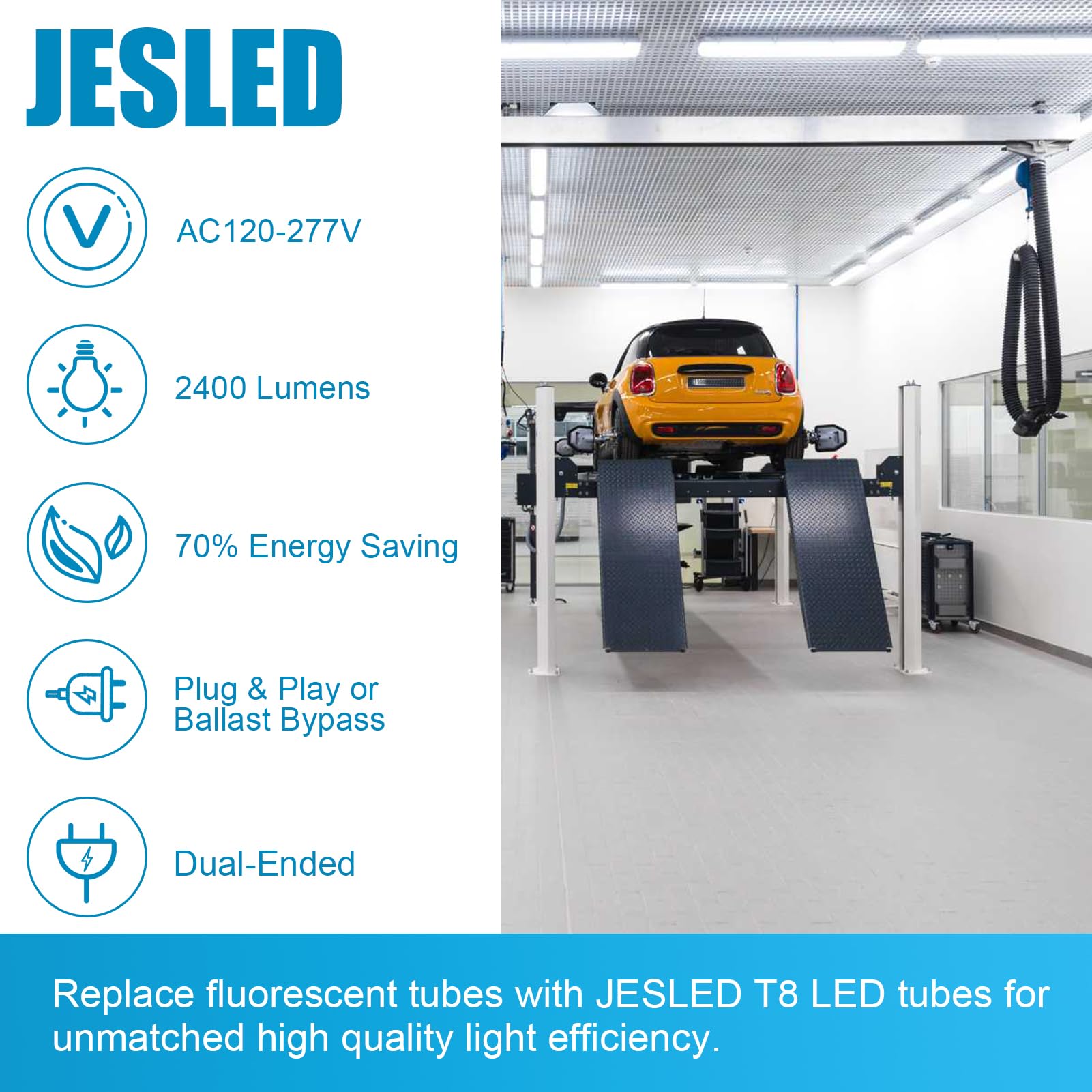 Jesled 4Ft Led T8 Type A+B Tube Lights, 6000K Super Bright, Plug And Play Or Ballast Bypass, 2400Lm High Output, Double End Powe