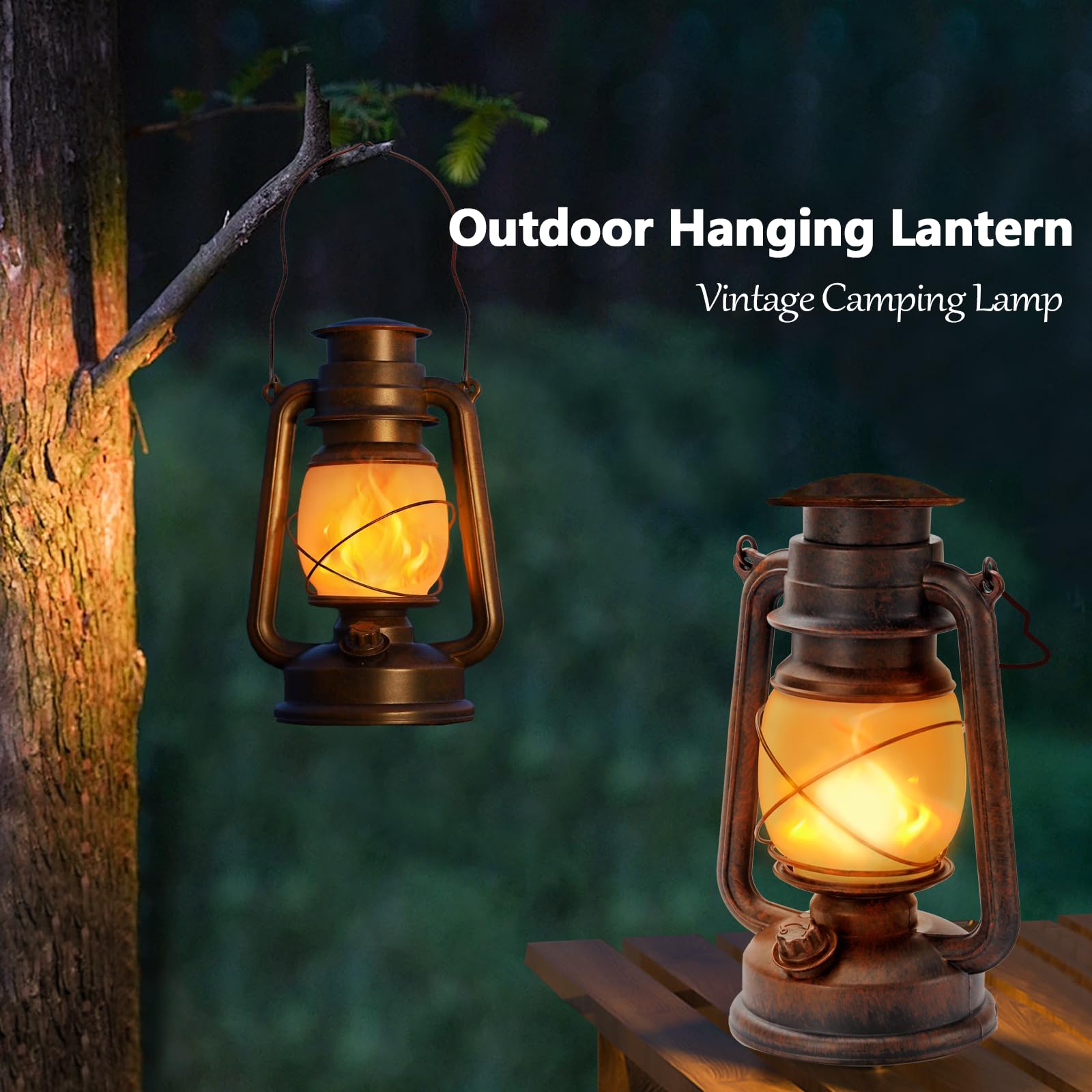 Marlrin Vintage Led Outdoor Lanterns - Waterproof, Remote Control, Dancing Flame - 2 Pack