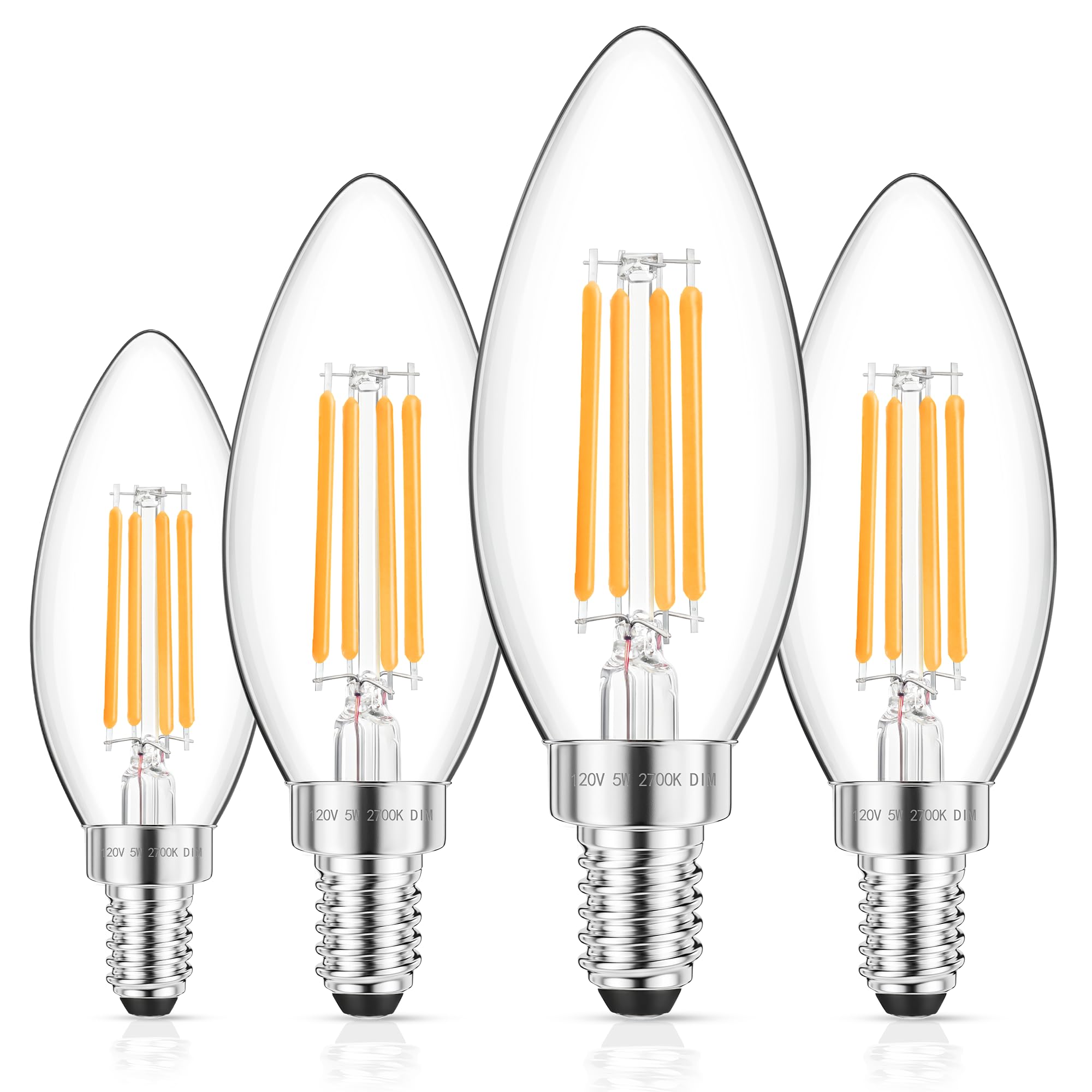 GGOYING E12 Candelabra LED Bulb 60W Equivalent  600LM Dimmable Chandelier Light Bulbs  2700K Warm White  85+ CRI Candle Base Clear Filament Bulbs  4-Pack