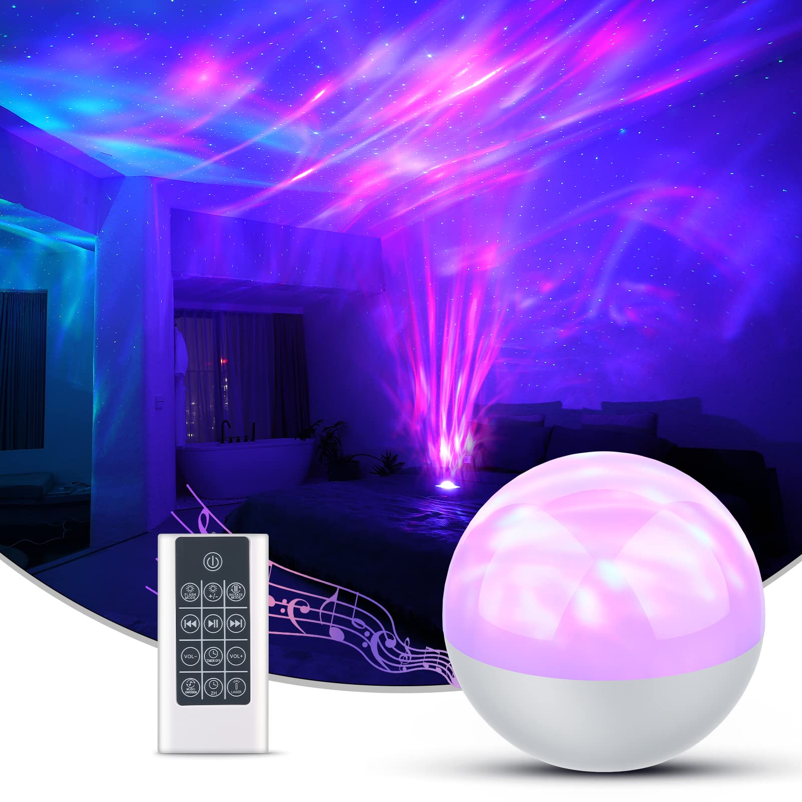 SUPFOO Galaxy Projector for Bedroom, Star Night Light with White Noise & Bluetooth Music, Aurora Remote Control & Timing, Party,