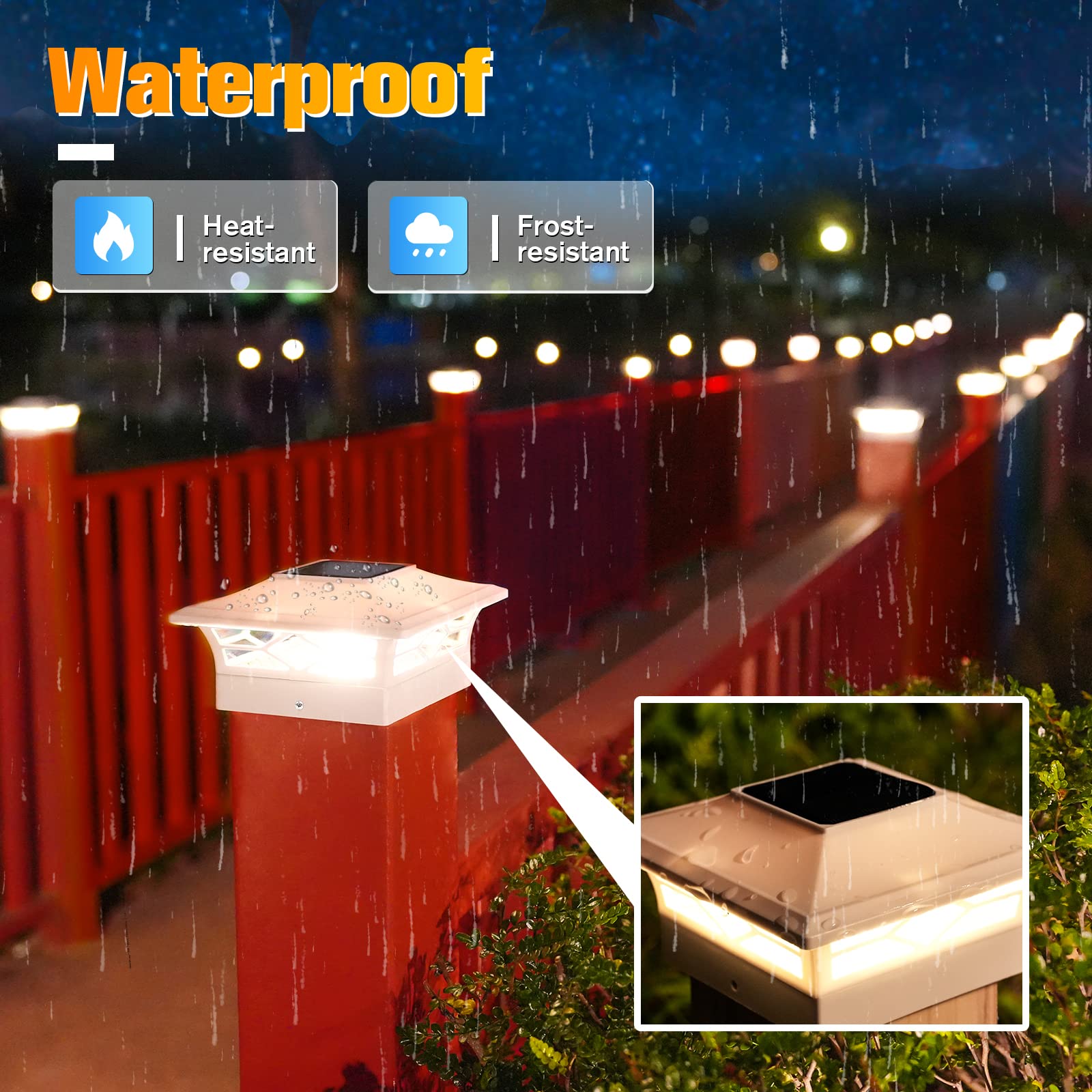 VOLISUN Solar Post Cap Lights: 2 - Pack Outdoor Deck Post Cap Lights White for Dock Fence Waterproof 2 Color Modes,4x4/6x6 Woode