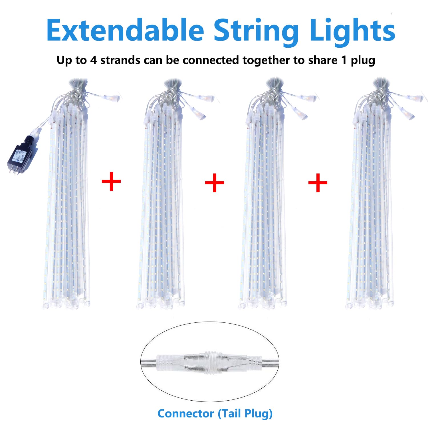 Aluan Outdoor Meteor Shower Rain Lights, 40Cm/16Inch 10 Tubes 360 Leds Waterproof Falling Rain Hanging Lights With Ul Plug For C