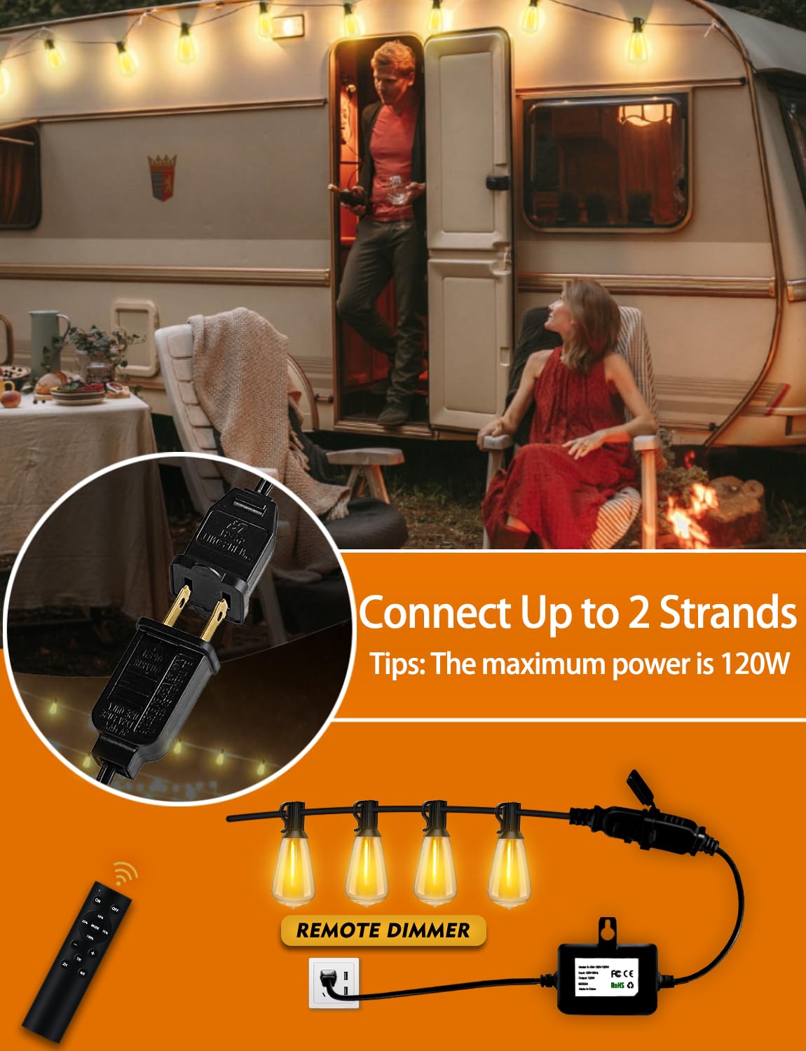 100Ft Outdoor String Lights With Remote Patio Lights For Outside 52 Shatterproof Waterproof St38 Edison Bulbs, Dimmable String L