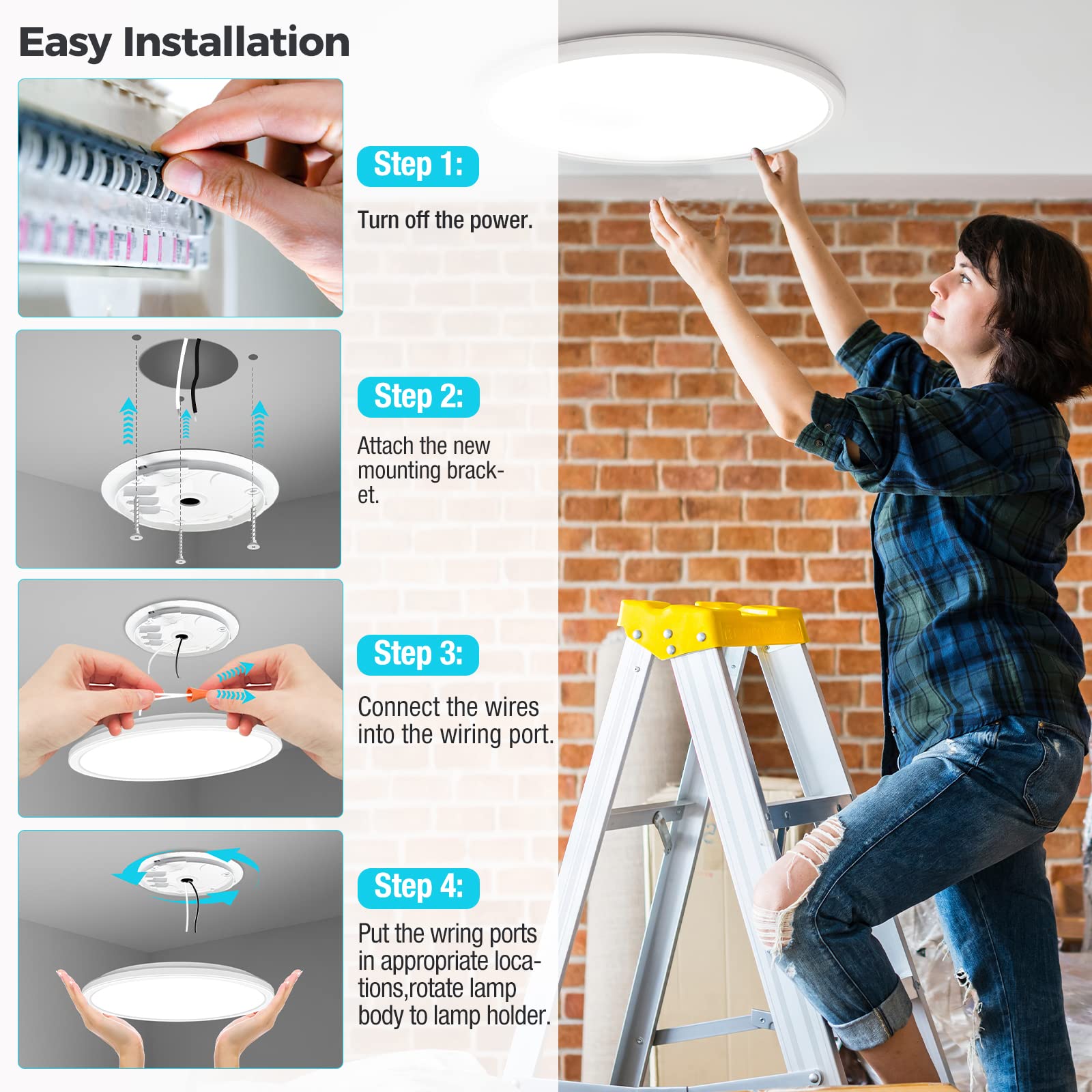 Libtit 3 Pack 13 Inch Led Flush Mount Ceiling Light, 3000K/4500K/6000K Ultra-Slim Led Ceiling Light, 3200 Lm 28W Modern Ceiling