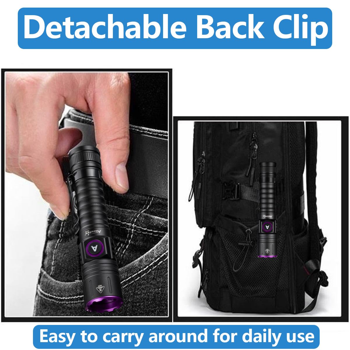ALONEFIRE SV103 395nm UV Flashlight - Rechargeable Black Light for Pet Urine Detection, Scorpion Finding, Resin Curing, and Leak Detection