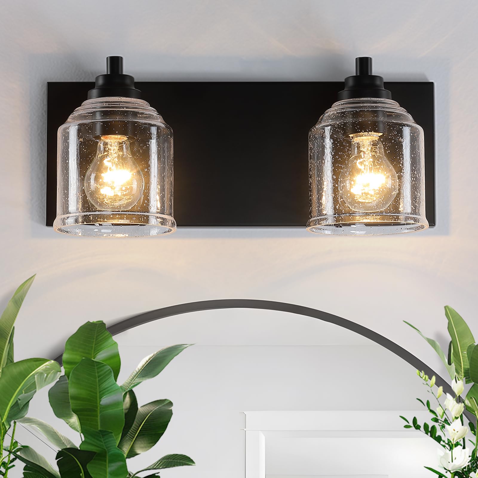 YKLITG Vanity Lights for Bathroom, 48 inch, 6-Light, Black Metal, Rustic Bubble Glass Shades, Model BD005 S