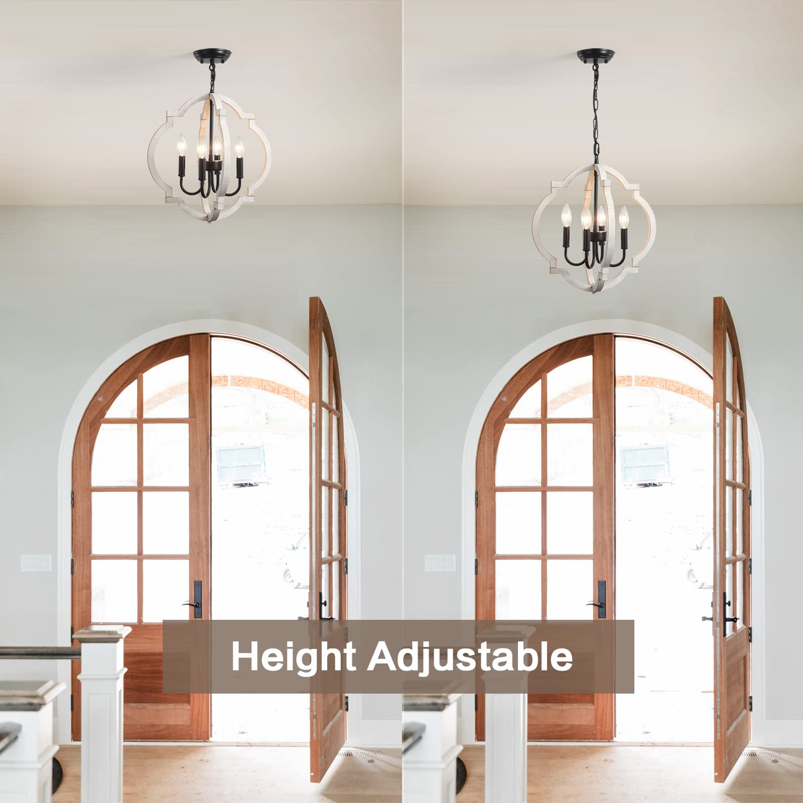 Alisadaboy Farmhouse Orb Wood Chandelier 4 Light Dining Room Light Fixture Rustic Hanging Lighting Pendant Chandelier For Living
