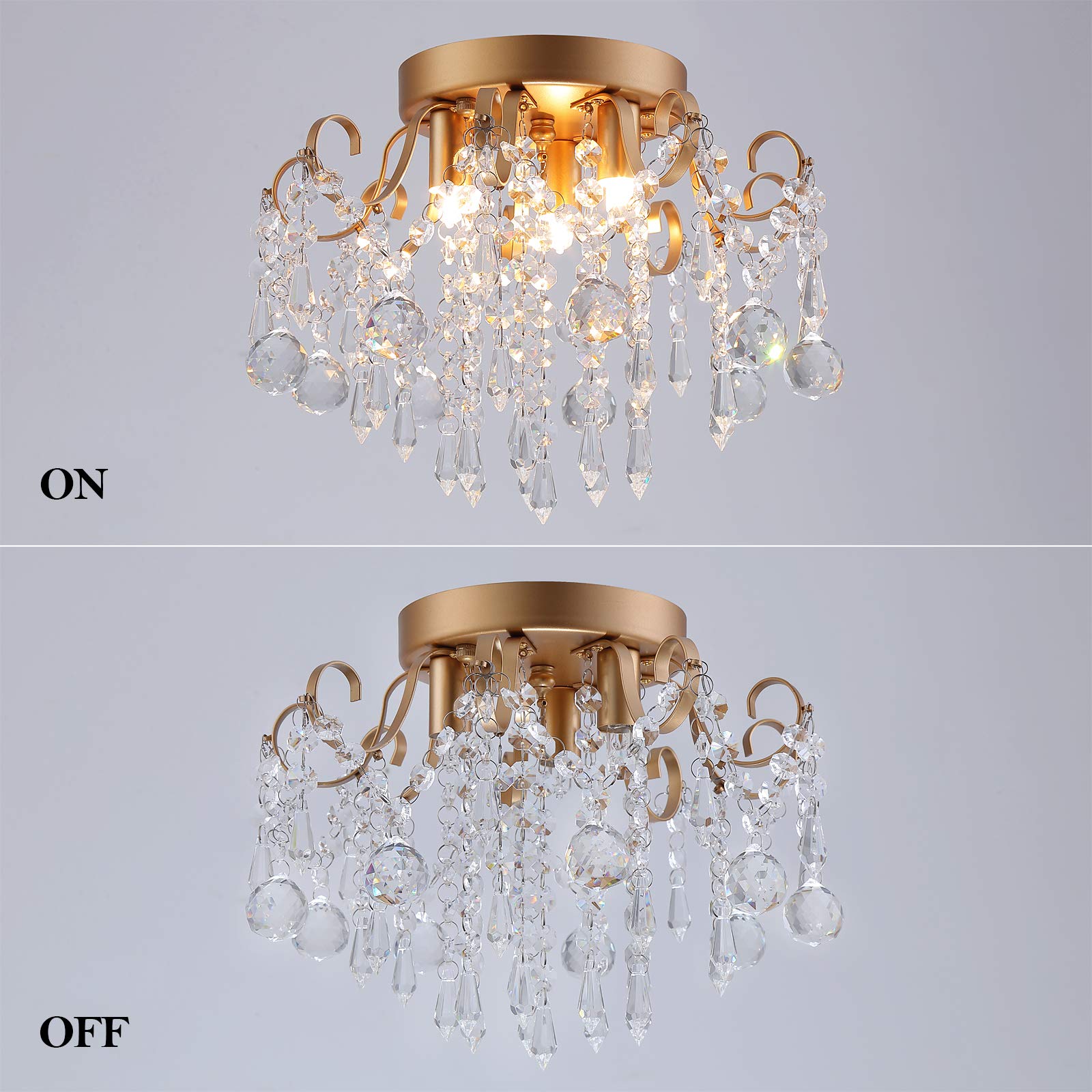 Q&S Small Chandelier - Modern Gold Mini Crystal Ceiling Light Fixture, 3 Lights, G9, for Bedroom, Hallway, Entryway