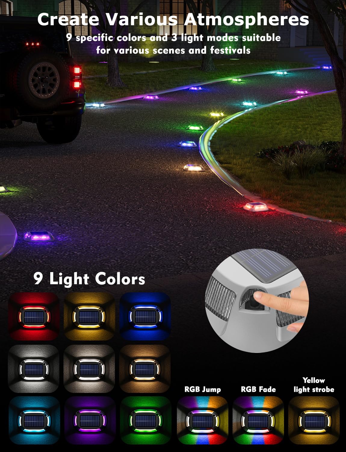 12Modes Solar Driveway Lights - 8Pack Marine Dock Lights Solar Powered Waterproof - Ip68 Solar Deck Lights Outdoor Waterproof - Led Driveway Markers - Aluminum Alloy Boat Dock Lights