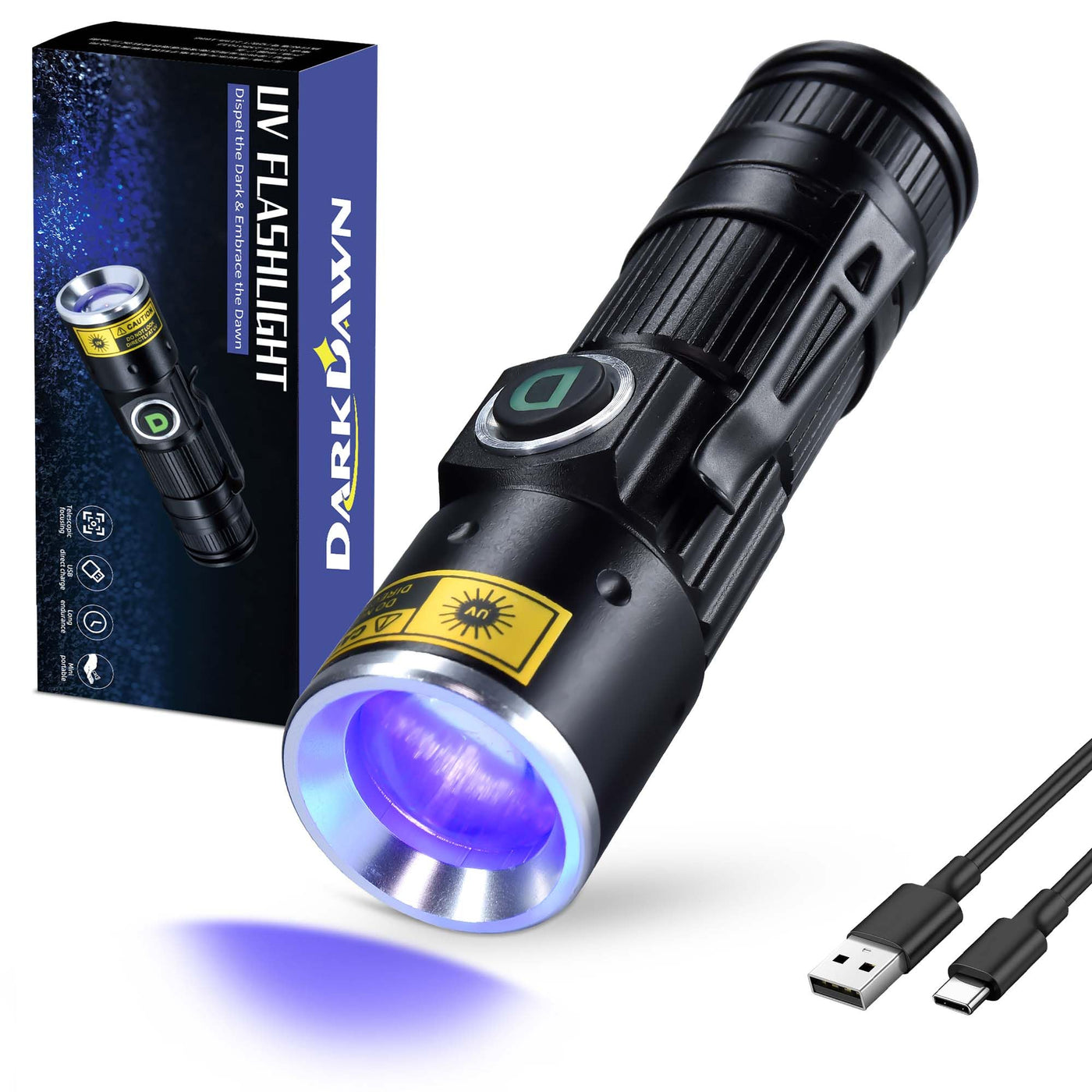 365nm black light flashlight DARKDAWN UV 365nm Black Light Flashlight, USB Rechargeable, Portable M – Lightsdaddy