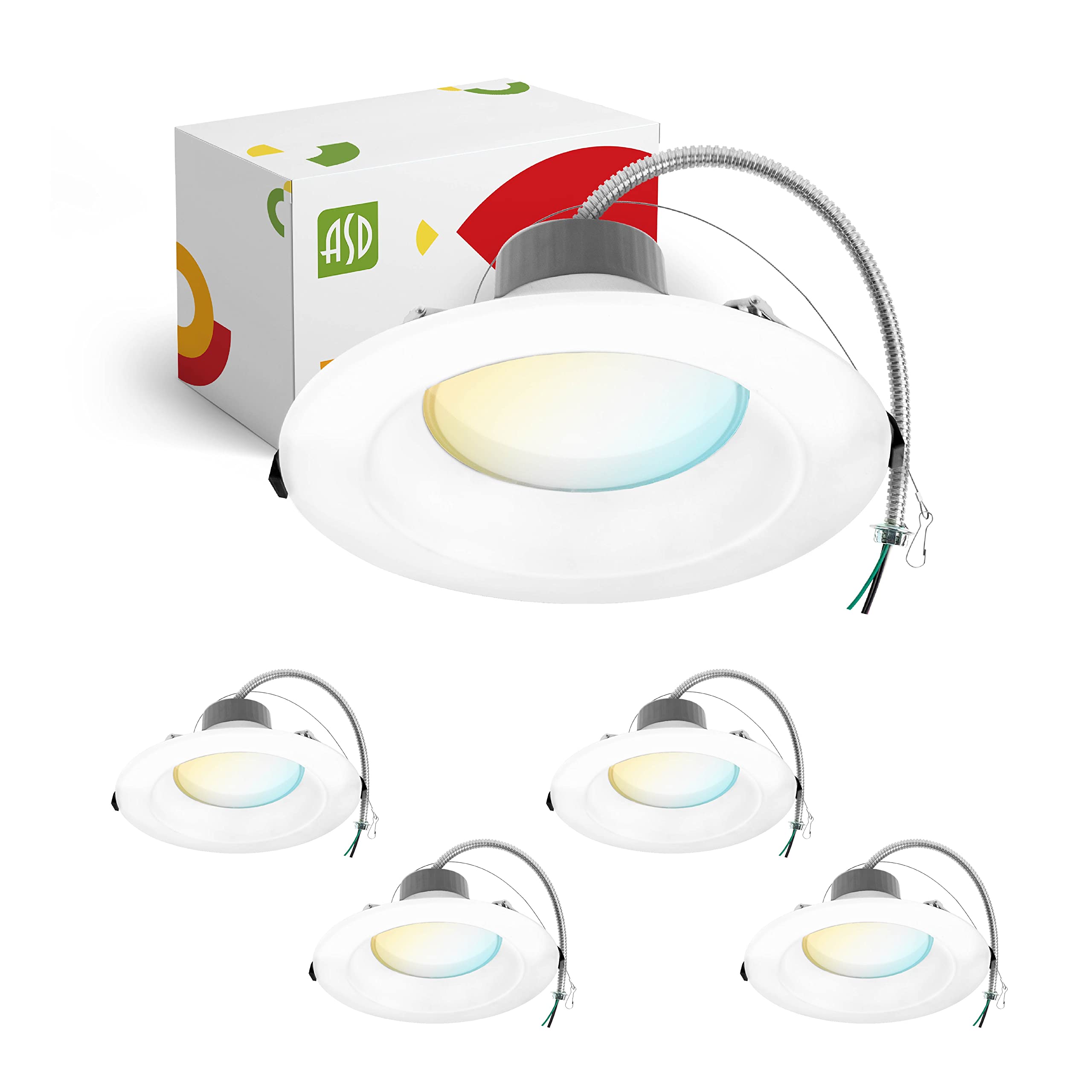 ASD 8 Inch Canless LED Downlight, Dimmable, Power Adjustable 12/20/30W, 5 Color Temps, 4 Pack, White, Model A-CDL7