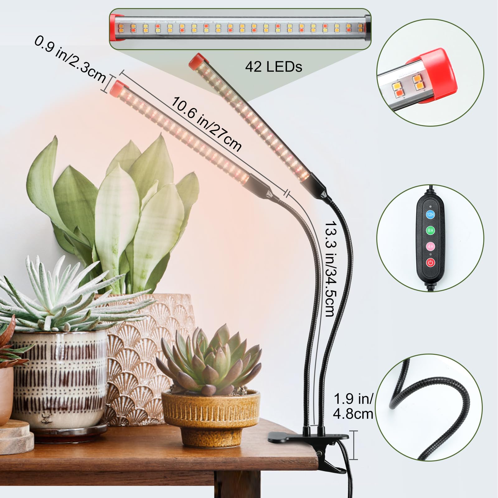 Fecida Clip On Grow Lights For Indoor Plants 2000 Lumen 18W, 2024 Brightest Led Plant Grow Light For Houseplants, Bonsai, Pot Plant, Full Spectrum Growing Lamp With 4,8,12 Hr Timer