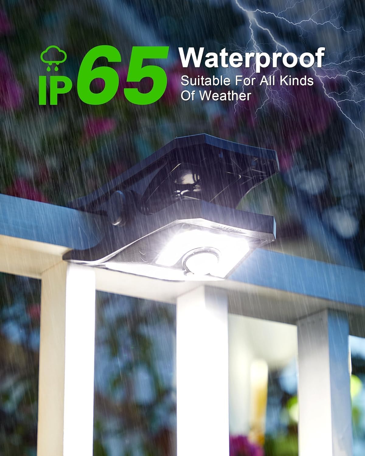 LIFENGSOLER 45LED Motion Sensor Outdoor Lights, 800LM Solar & USB Powered, Waterproof, Black, Model JZD-45-2, 2 Pack