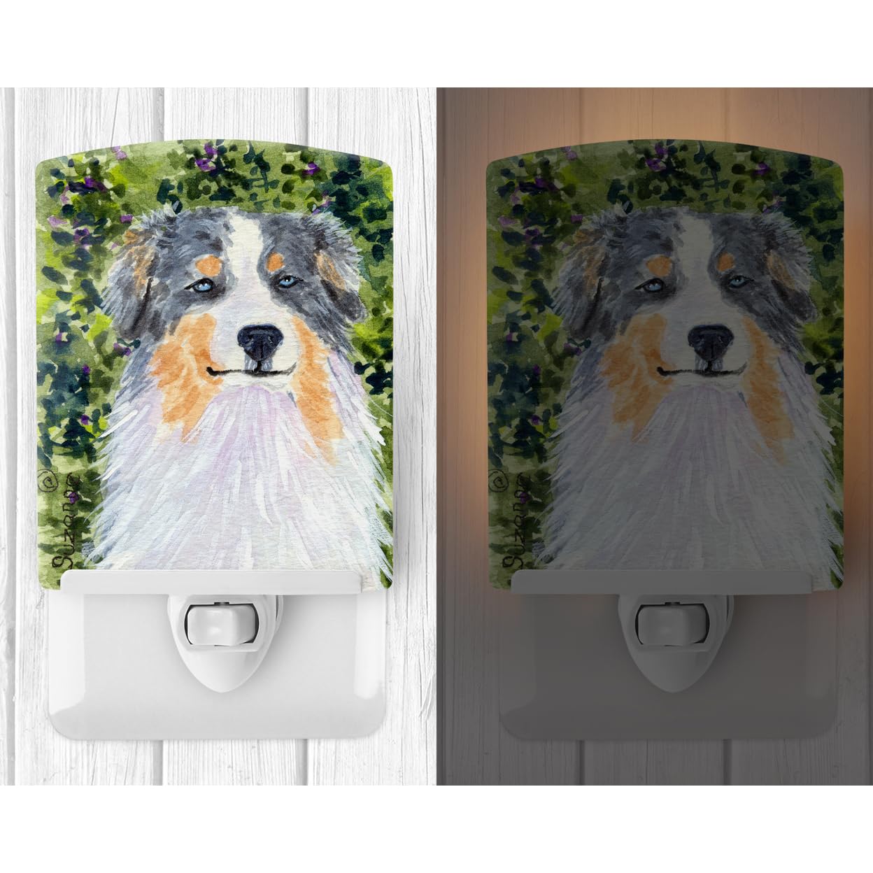 Caroline'S Treasures Ss8731Cnl Australian Shepherd Ceramic Night Light Compact, Ul-Certified, Ideal For Bedroom, Bathroom, Nursery, Hallway, Kitchen, 6X4X3, Multicolor