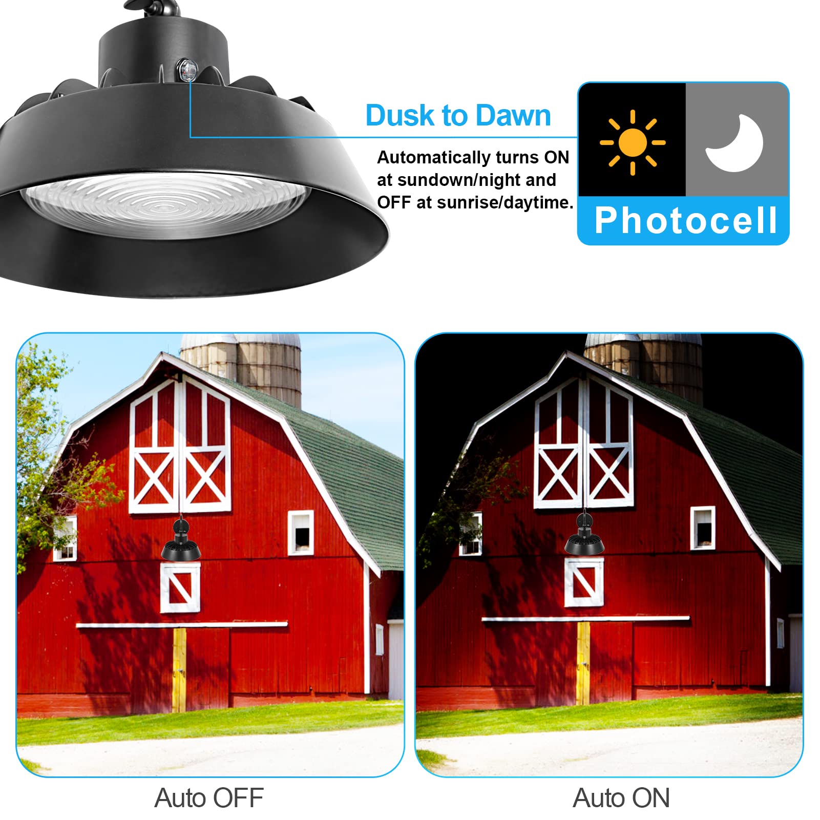 Paktonvo LED Gooseneck Barn Light, 70W 5000K, 9800LM, Aluminum, White, Dusk to Dawn, Wall Mount, Swivel Head, Farm