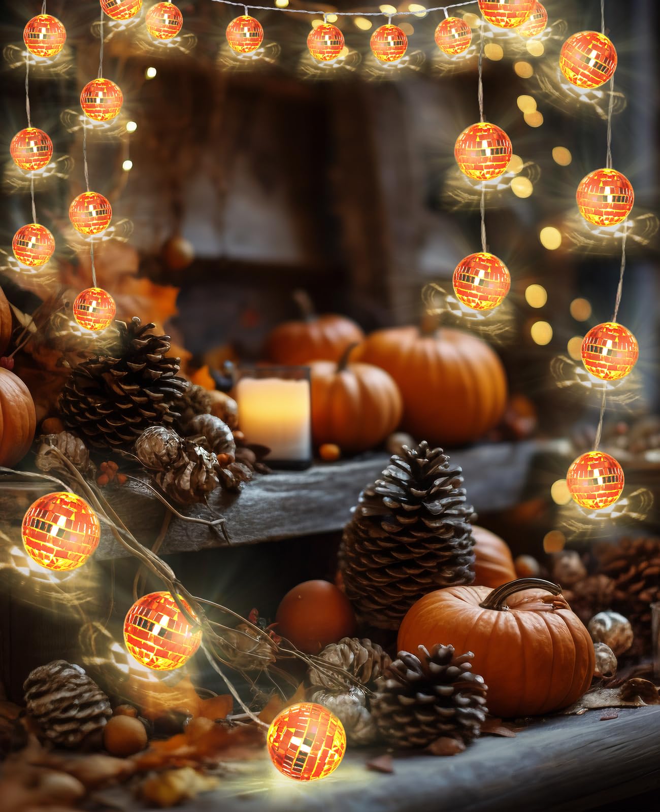 Acelist Orange Disco Ball Decor 20 Led 9.8Ft String Light - Battery Powered And Usb Plug  Fall Decor For 70S Party Decorations And Bachelor Birthday Parties  Mamma Mia