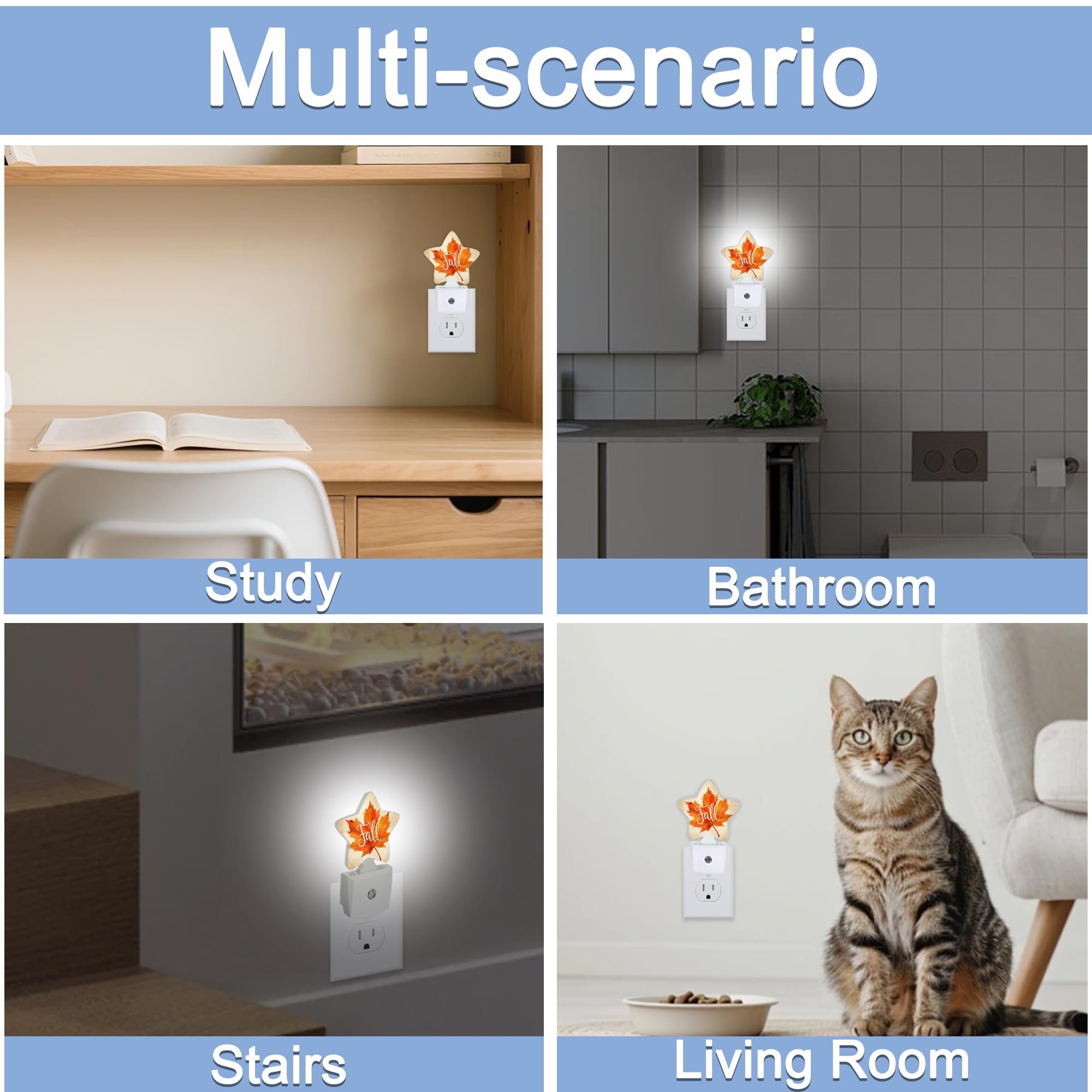 Night Light Fall Maple Leaf Plug Into Wall With Dusk To Dawn Light Sensors Thanksgiving Day Warm Star Nightlights For Bedroom Bathroom Hallway Kitchen Home Decor Desk Lamp