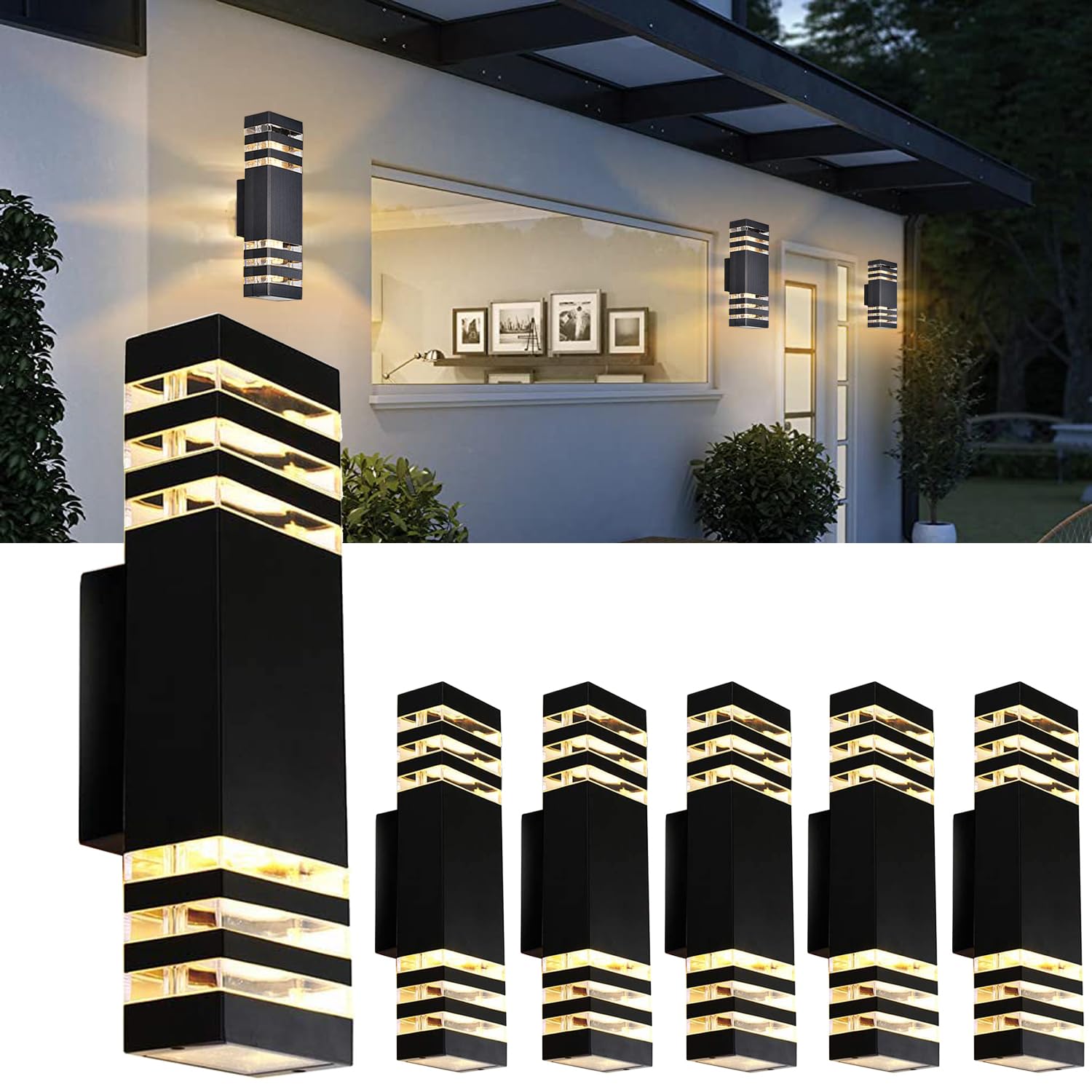 Tuord 6-Pack 15&quot; Led Outdoor Wall Lights, 4000K Waterproof Aluminum Porch Light For Garden