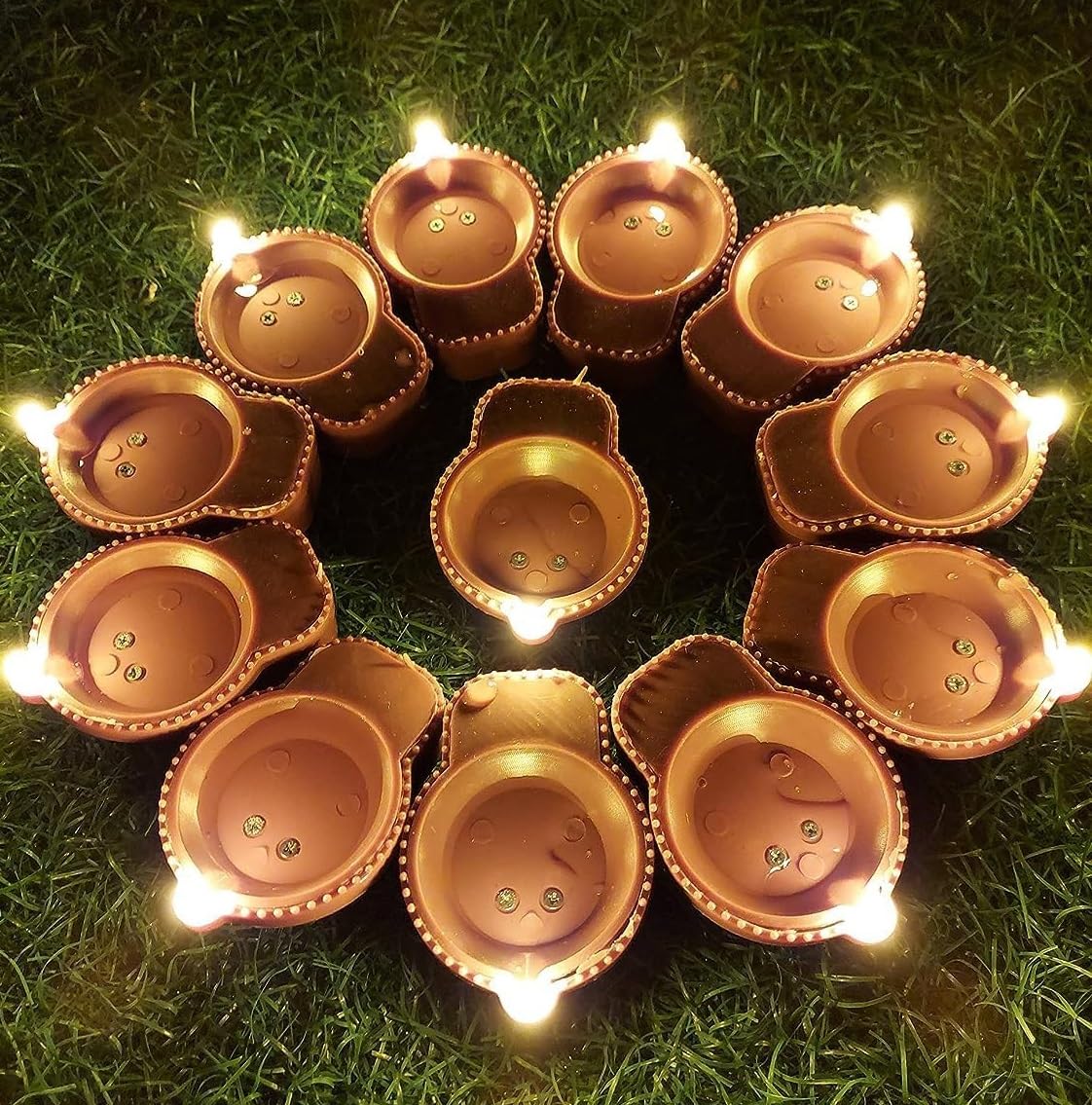 SIXFIRE Water Sensor LED Brown Diyas Candle Eco-Friendly Diya, Battery Operated Smokeless, Flameless Lamp for Home Decor, Festiv