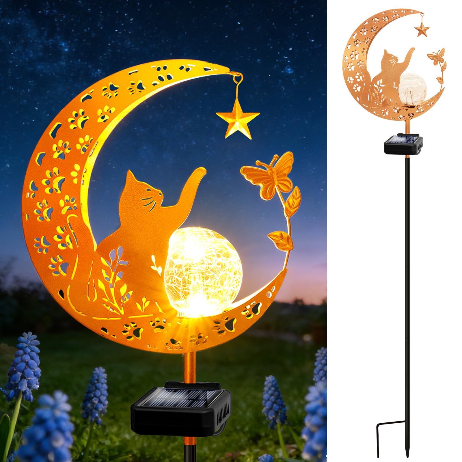 ZNYCYE Solar Garden Decor Outdoor Statue, Moon Fairy Garden Figurines with Cat Design for Mom Women Grandma Solar Stake Lights f