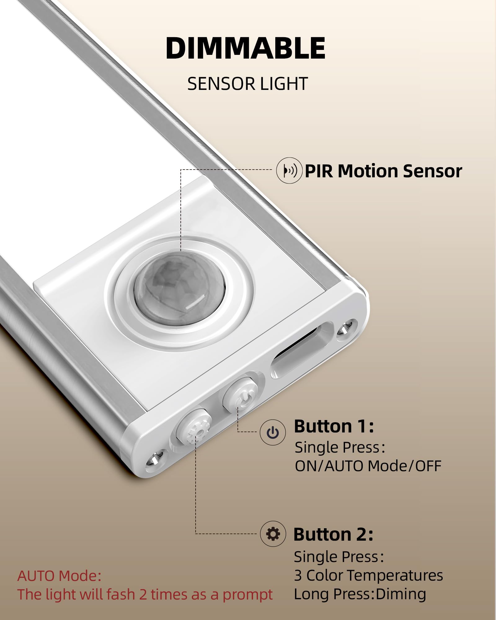 Under Cabinet Lighting, Led Motion Sensor Light Indoor, Rechargeable Motion Activated Under Cabinet Lights Battery Operated, Dim