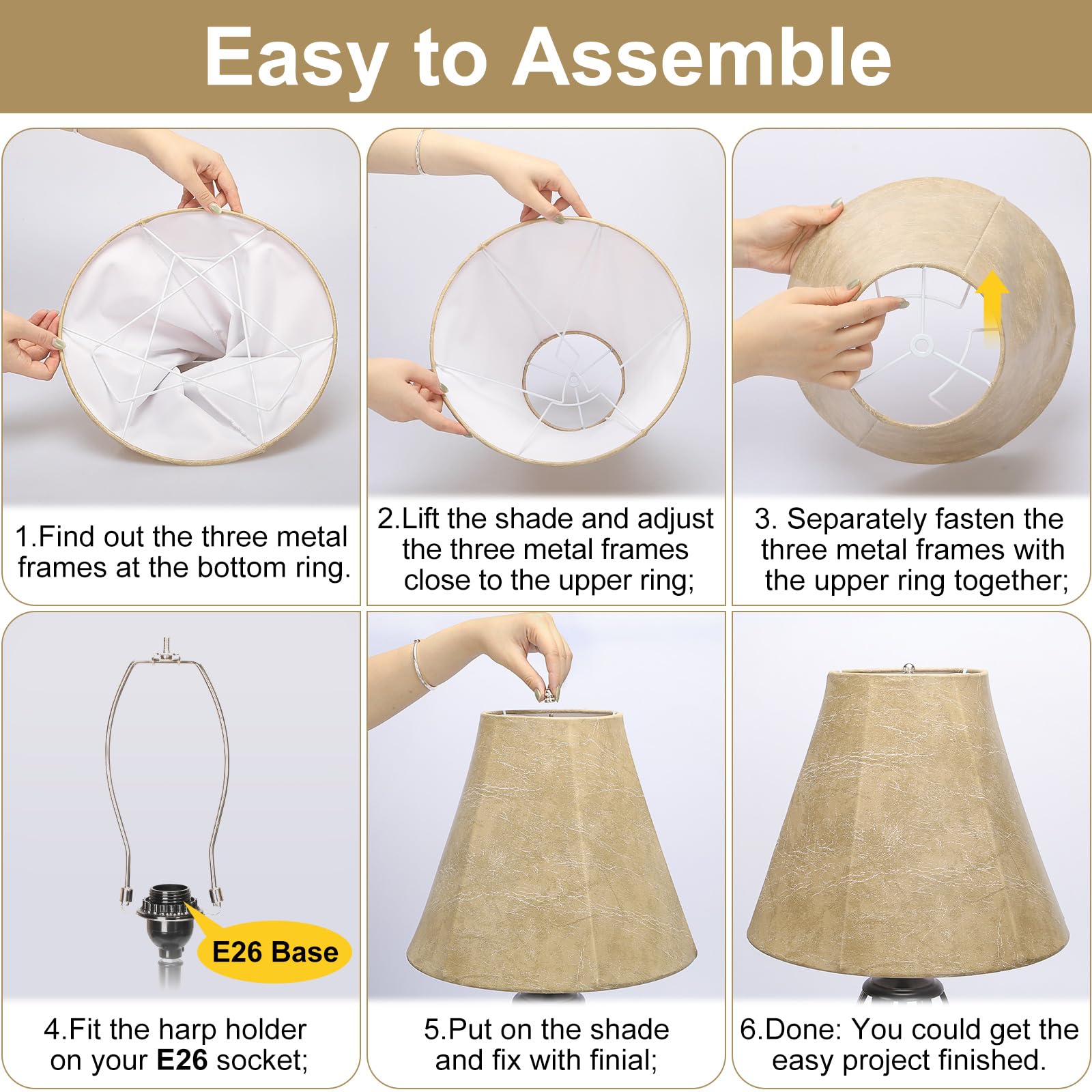 Rustic Lampshades Set Of 2, Bell Lamp Shades Replacement 6''X13X10'', Medium Faux Leather Lampshades For Table Lamps, Floor Lamp