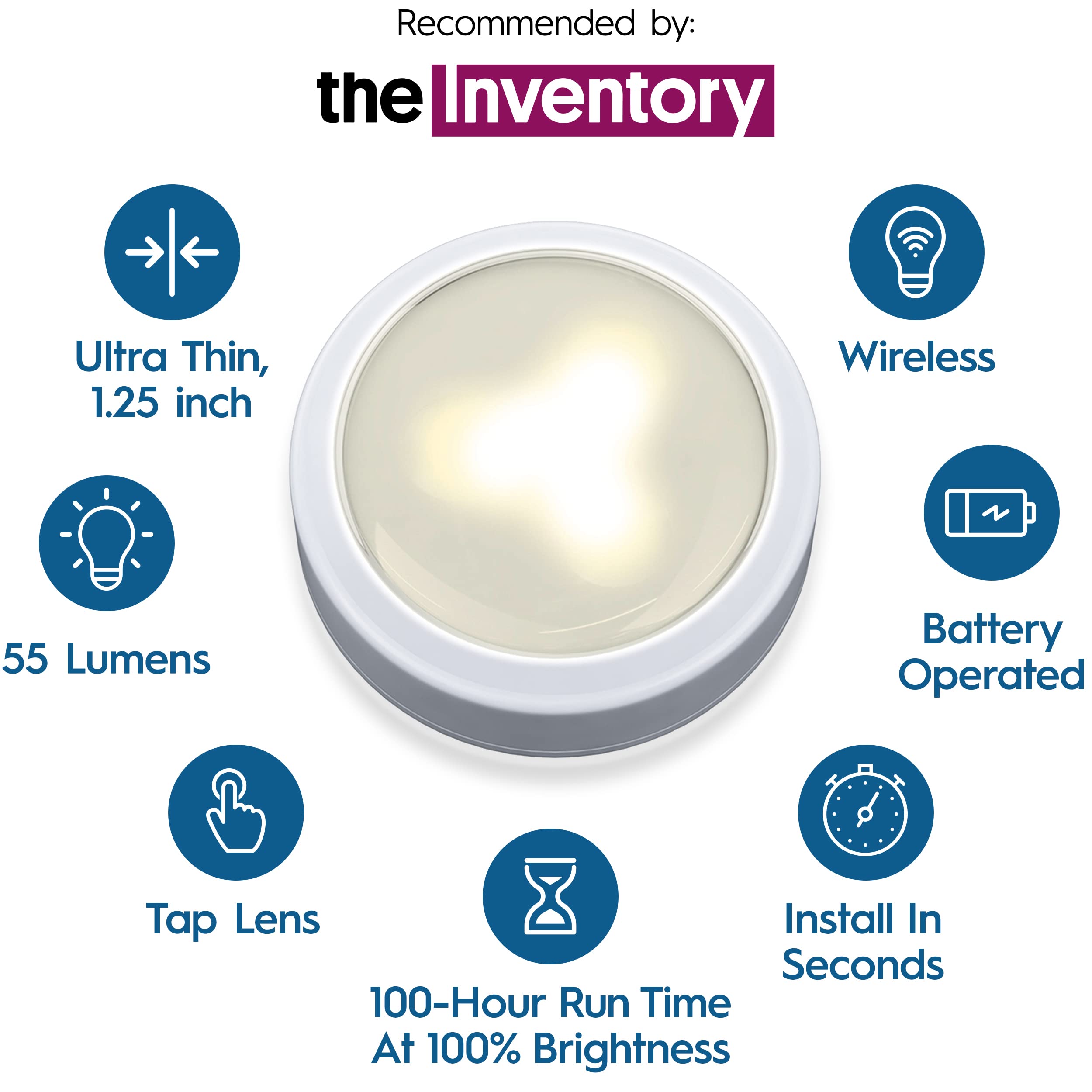 Brilliant Evolution LED Puck Light | Wireless LED Under Cabinet Lighting | Under Counter Lights for Kitchen | Battery Operated L