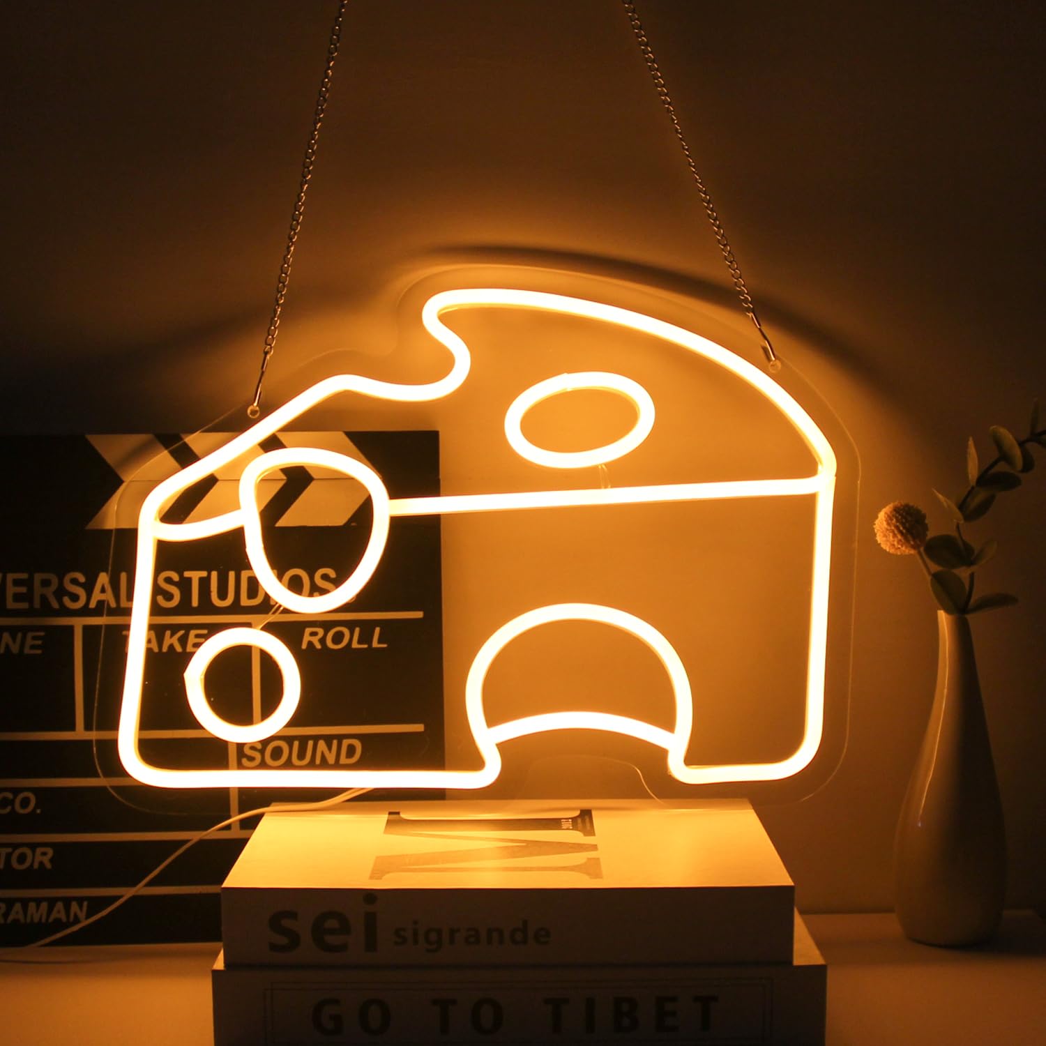CKTBLEY Neon Light Cheese Wedge Sign, Acrylic, 15.7in x 11.4in, Orange, Model CC-Cheese, Wall Decor for Kitchen & Parties