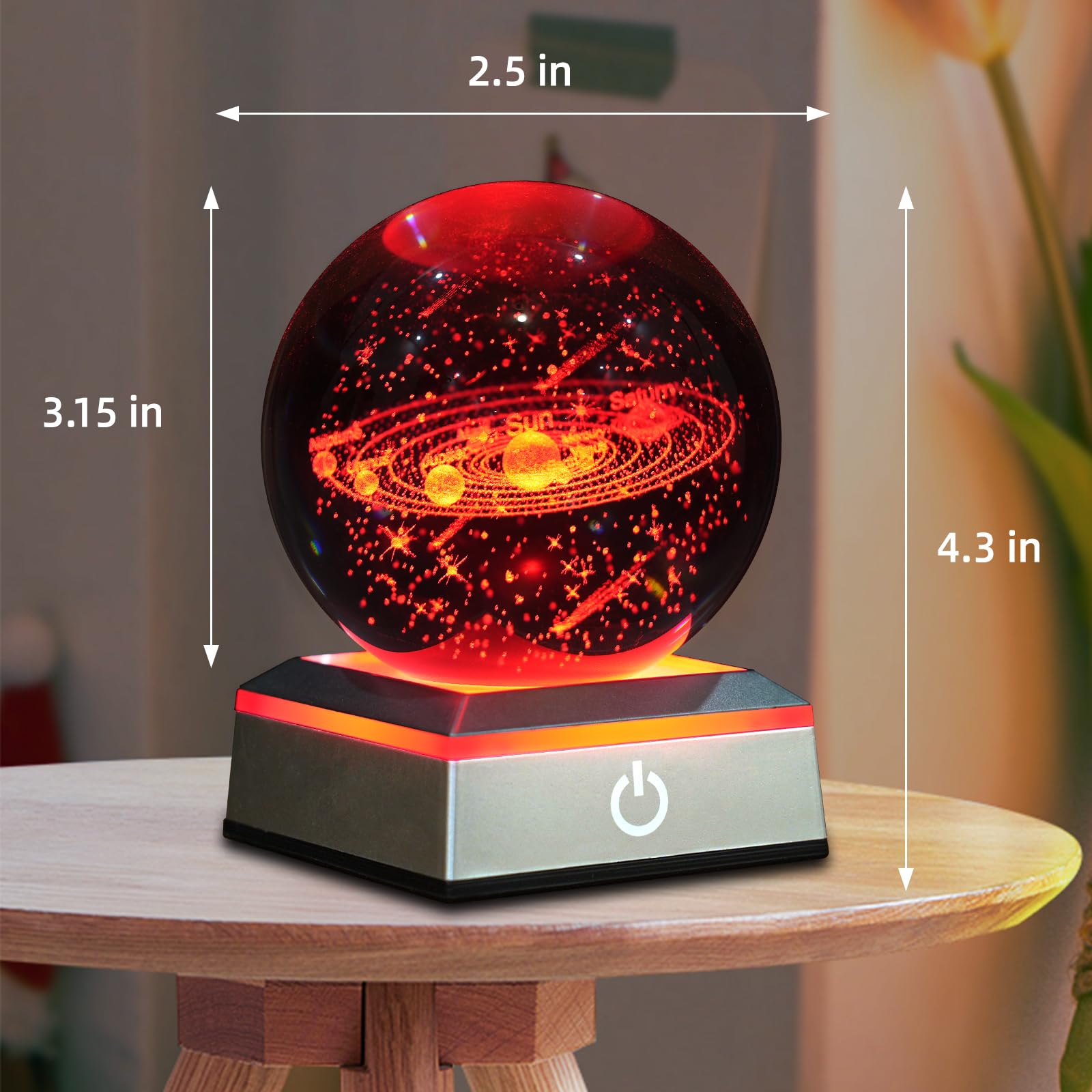 3D Solar System Crystal Ball Night Light 3.15 Inch Glass Ball Table Lamp With Color Changing Touch Base Decor Ideal Space Astron