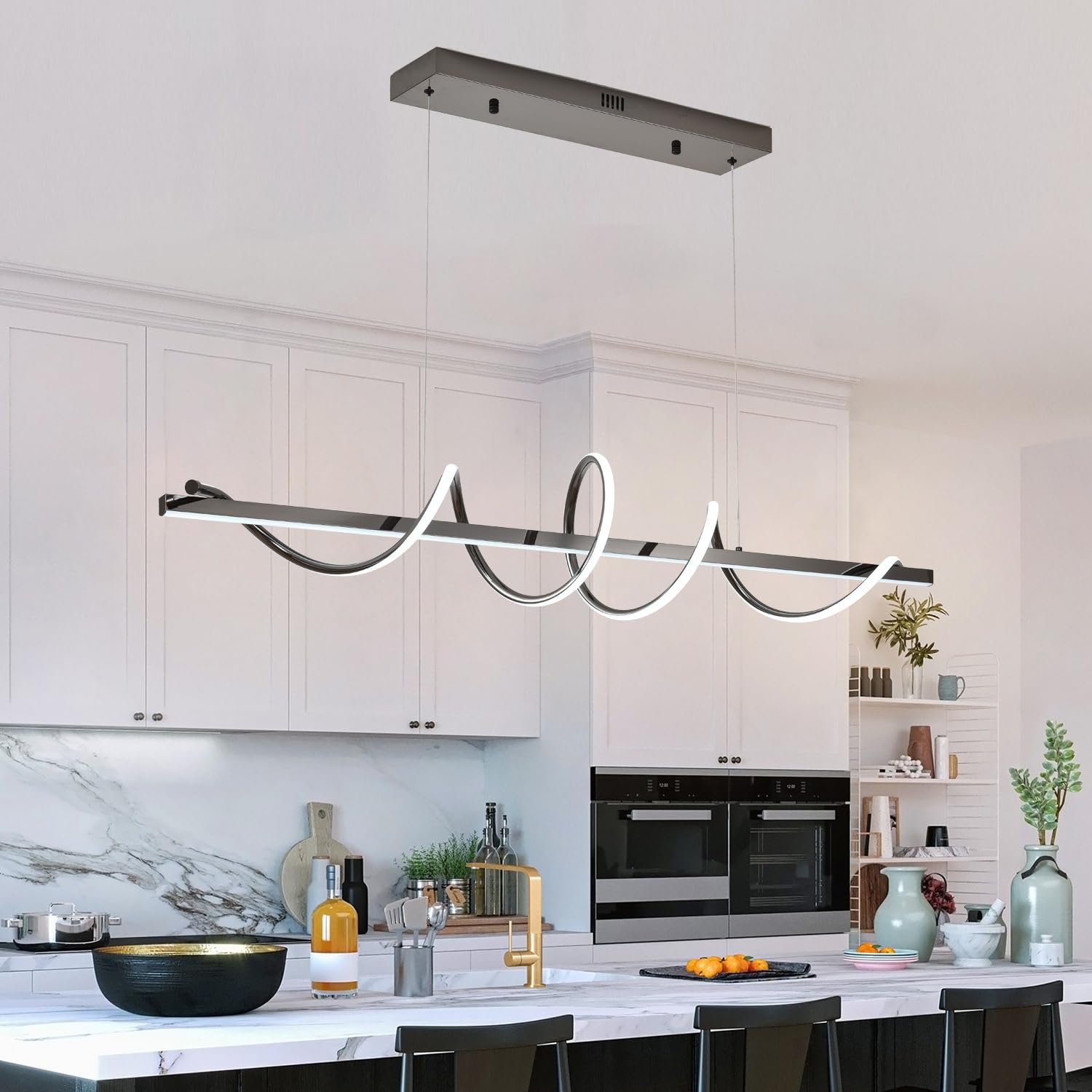 Black Modern Chandelier,Modern Led Pendant Light For Kitchen Island Lighting Dimmable 39.73" Creative Snake-Shaped Twist Design Modern Led Chandelier For Dining Room Over Table