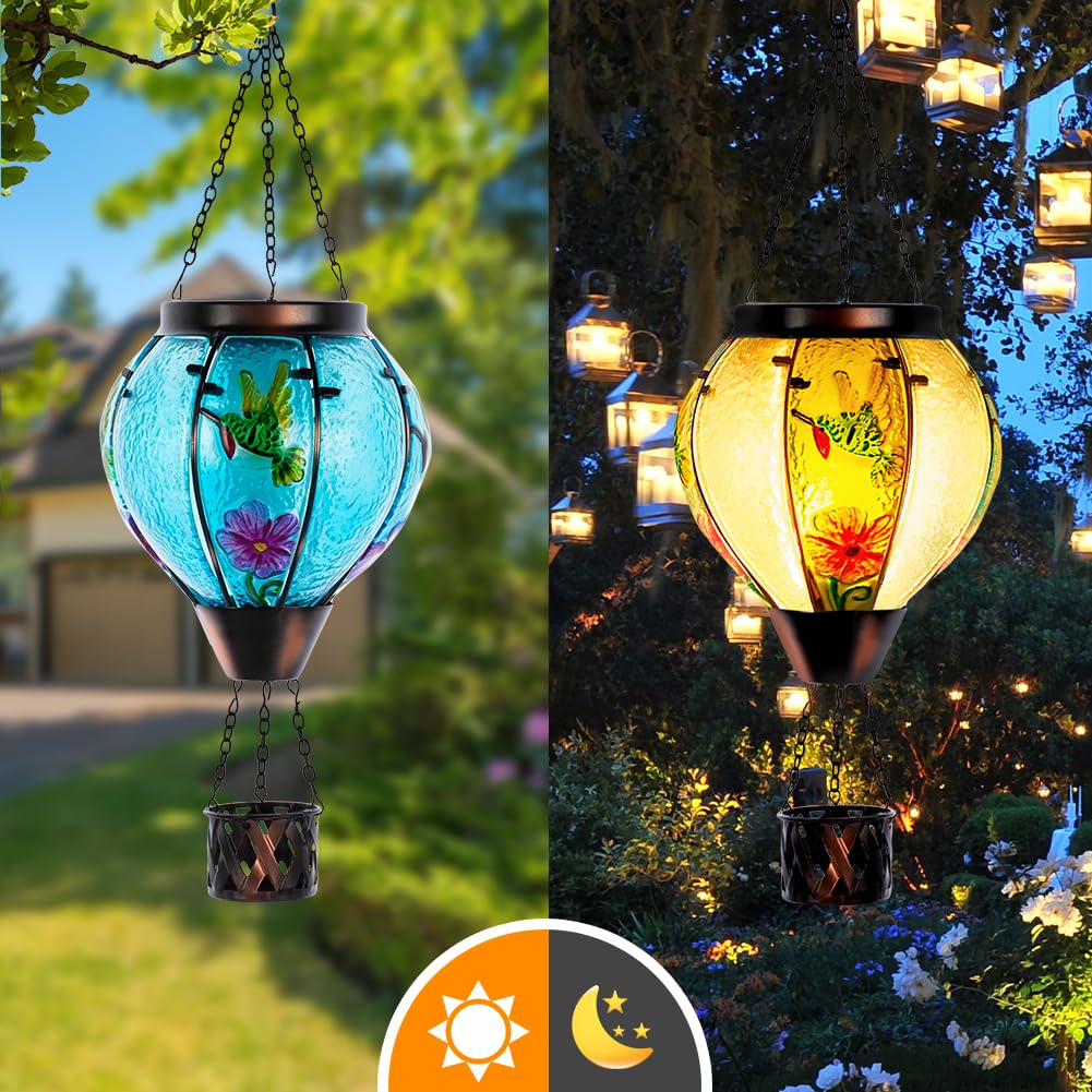 Giole Hot Air Balloon Solar Lantern With Flickering Flame, Hummingbird Outdoor Solar Lantern Waterproof Solar Light For Patio, G
