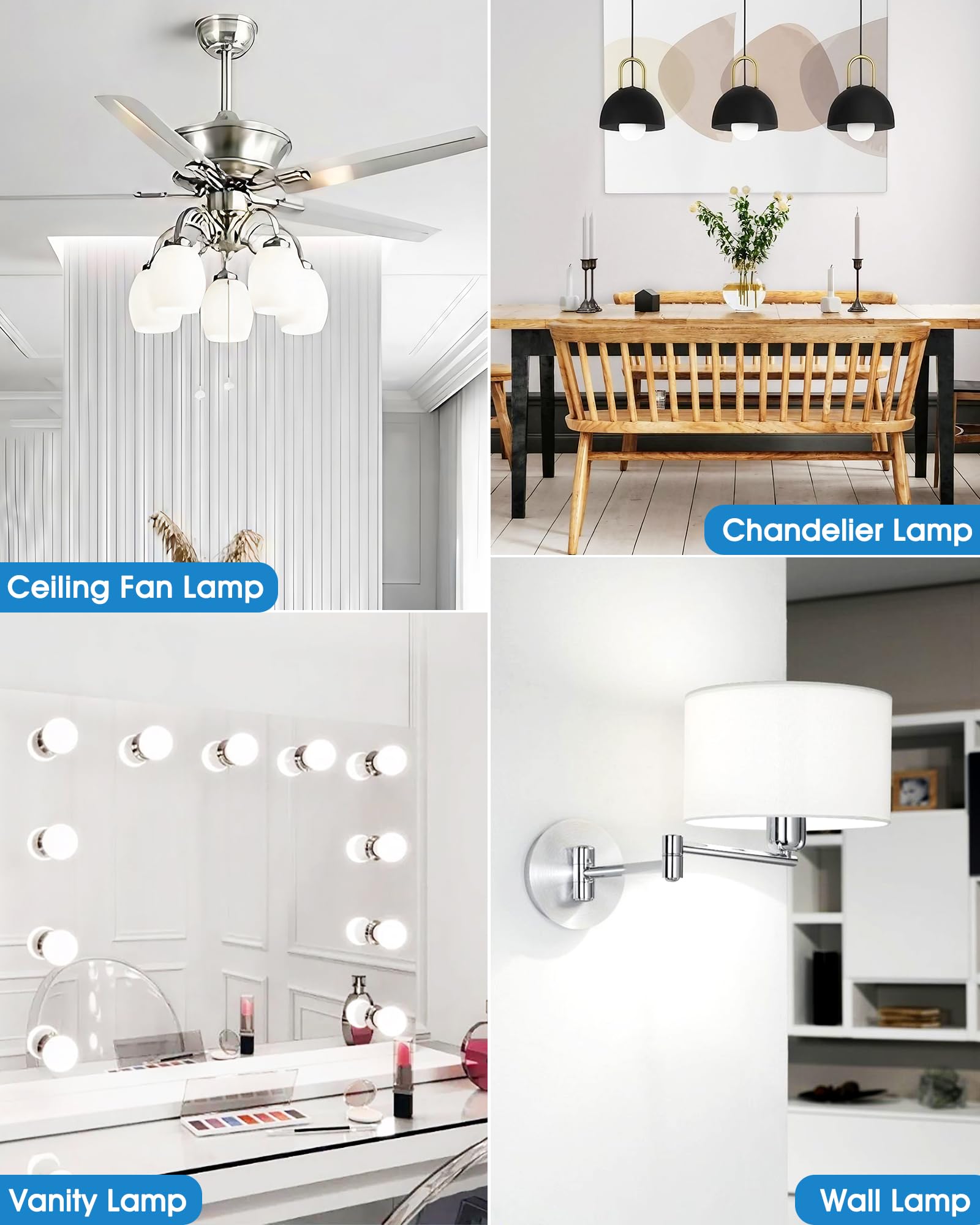 Evastary Ceiling Fan Light Bulbs, 60W Equivalent E12 Led Bulb, Super Bright 600Lm Daylight 5000K Small Base G45/A15 Shape Candel