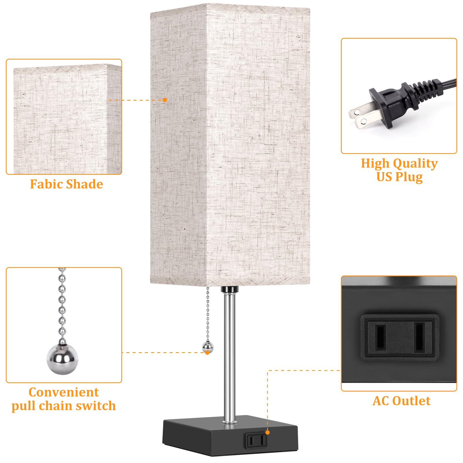 Dott Arts Table Lamp Set of 2, 3-Color with Pull Chain, 18in  Beige Nightstand Lamps for Bedroom, Living Room, Kids Office Decor
