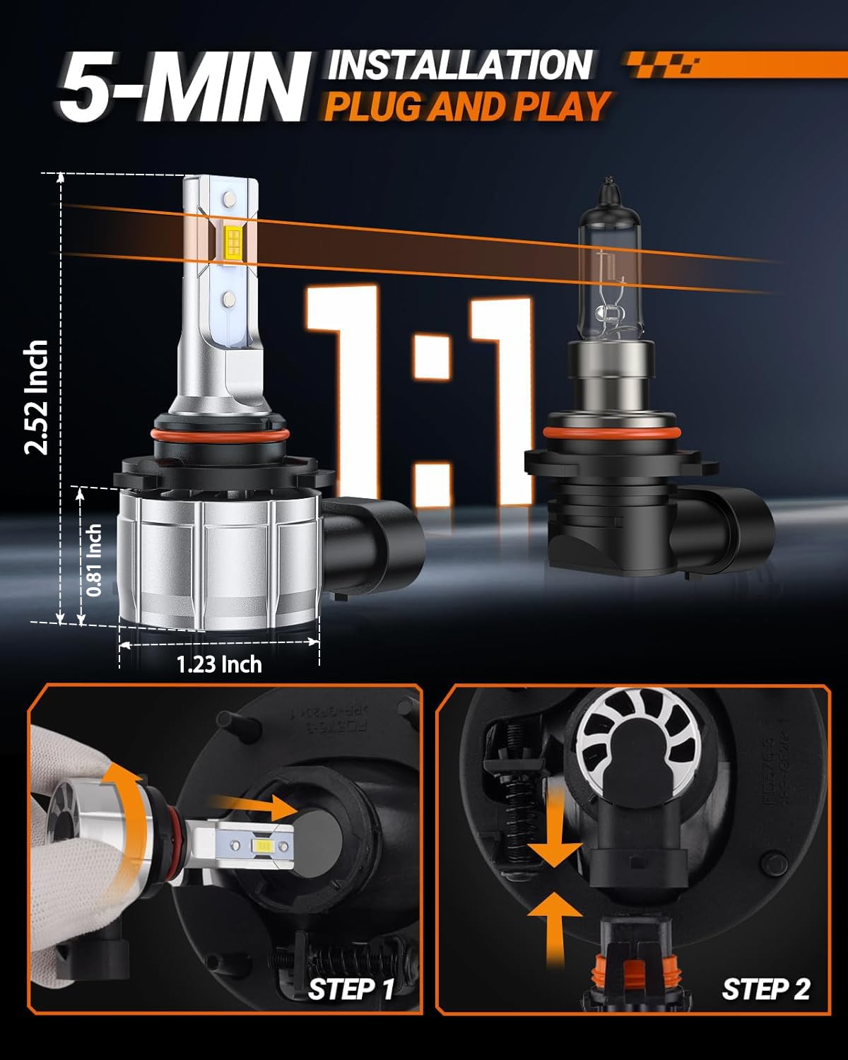 SEALIGHT 9006 LED Fog Light Bulbs, 600% Brightness, 6500K Cool White, F4 HB4, Pack of 2
