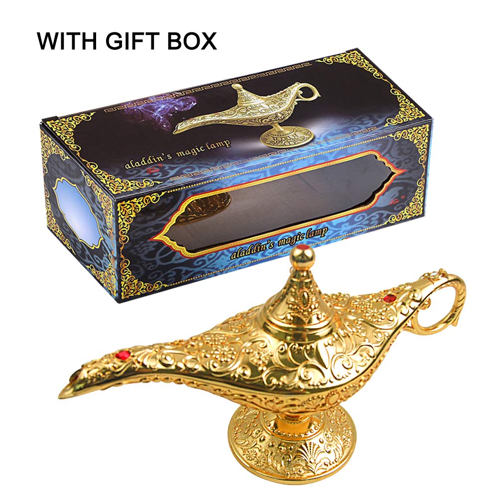 Sunmall Vintage Legend Aladdin Lamp Magic Genie Wishing Light,Collectable Rare Classic Arabian Costume Props Lamp Tabletop Decor Crafts For Home/Wedding Decoration (Gold)