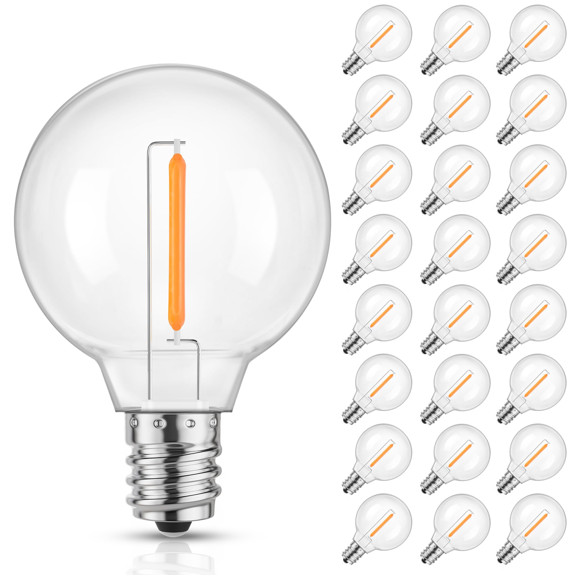 Mlambert G40 LED Light Bulbs, Waterproof Clear Globe, 1W Equivalent to 5W, 25 Pack, Amber Warm, E12 Candelabra Base