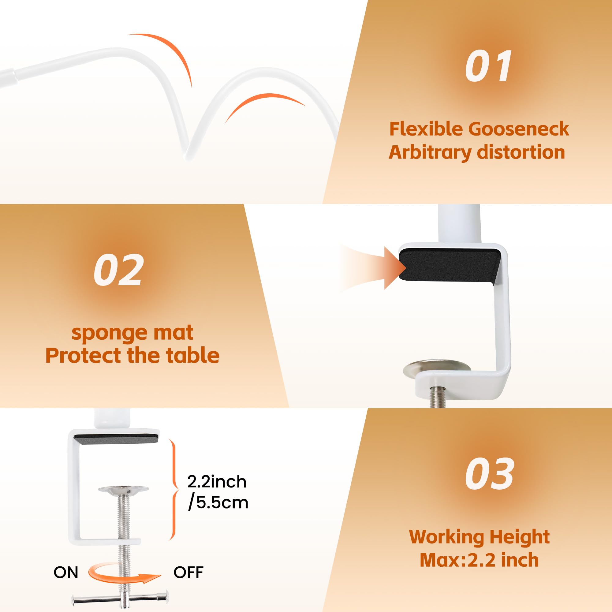 Seoufrdz Led Desk Lamp With Clamp, Eye-Caring Adjustable Brightness, 3 Lighting Modes, Touch & Remote Control Clip Light For Hom