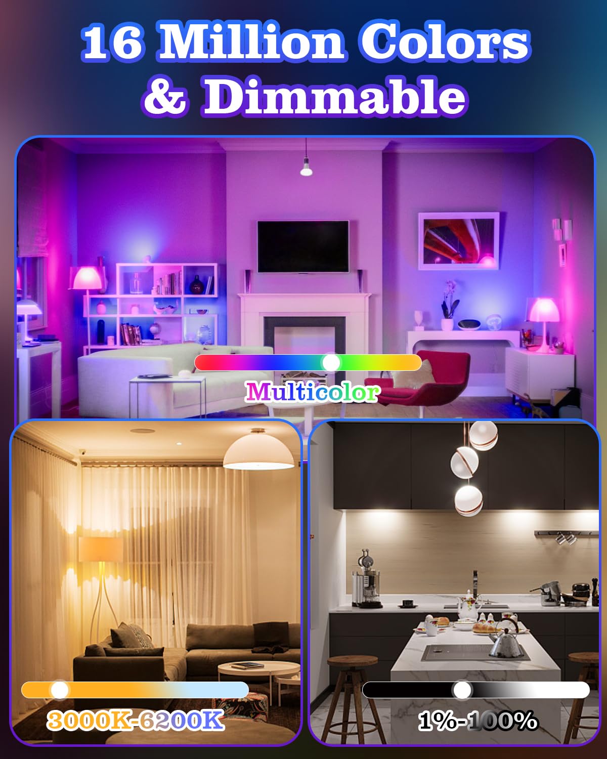 6 Pack E12 Smart Candelabra Light Bulbs - Rgb + Tunable White Smart Led Bulb Music Sync, Schedule & Group Control, Wifi Candle B