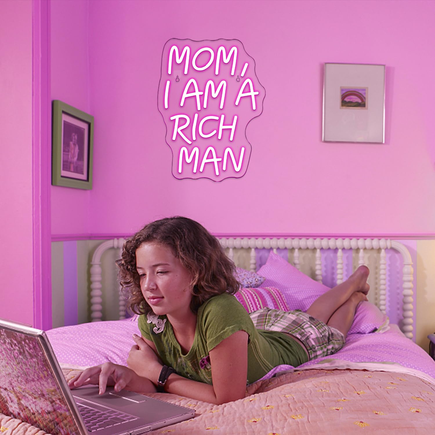 LUCUNSTAR Mom I Am A Rich Man Neon Sign,Neon Signs for Wall Decor,Pink Neon Sign,Neon Light for Wall,Led Signs Decor,USB Connect