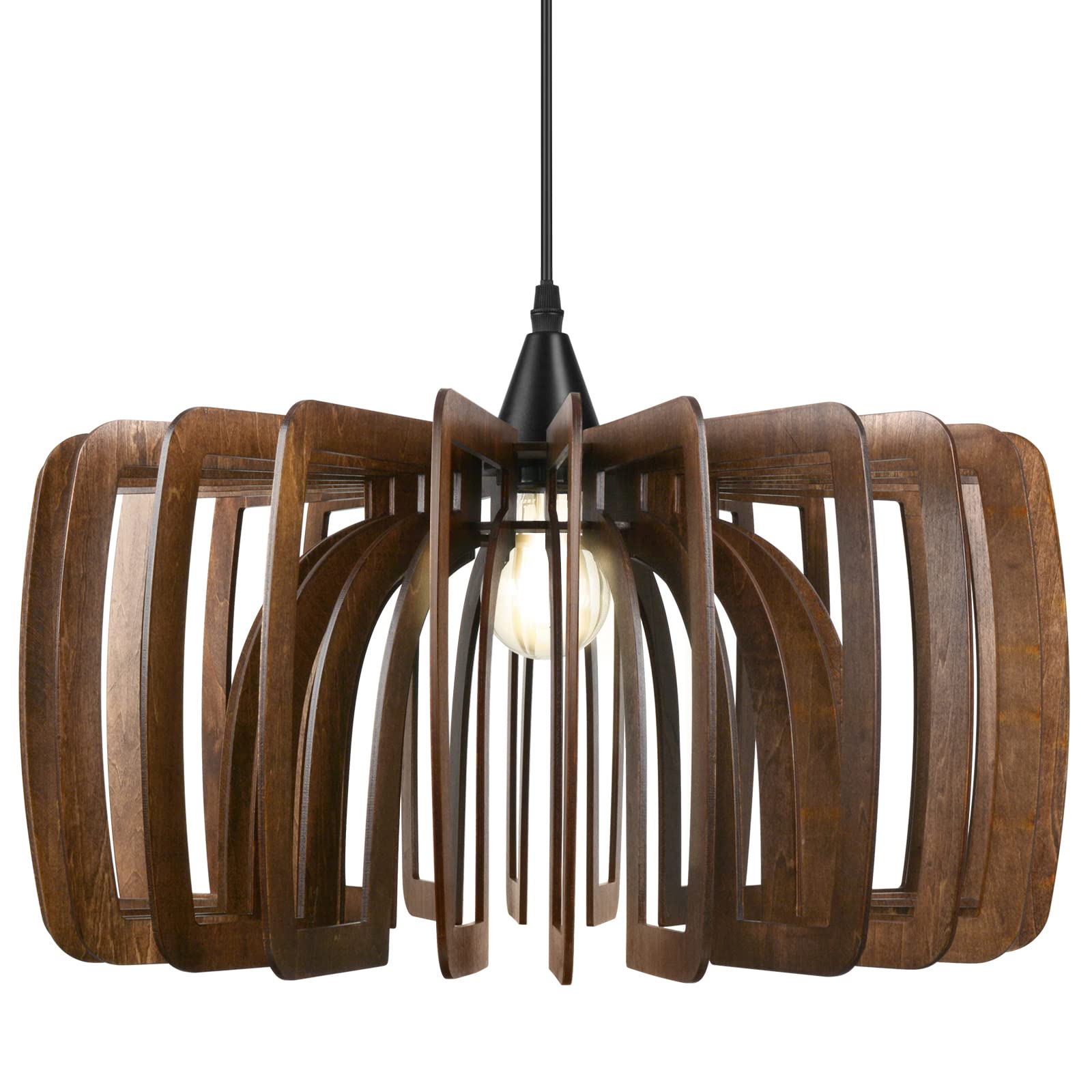 Plug-in Wood Pendant Light Fixture for Living Room, Kitchen, Bedroom, and Dining Room - Stylish Hanging Lamp with Adjustable Cor