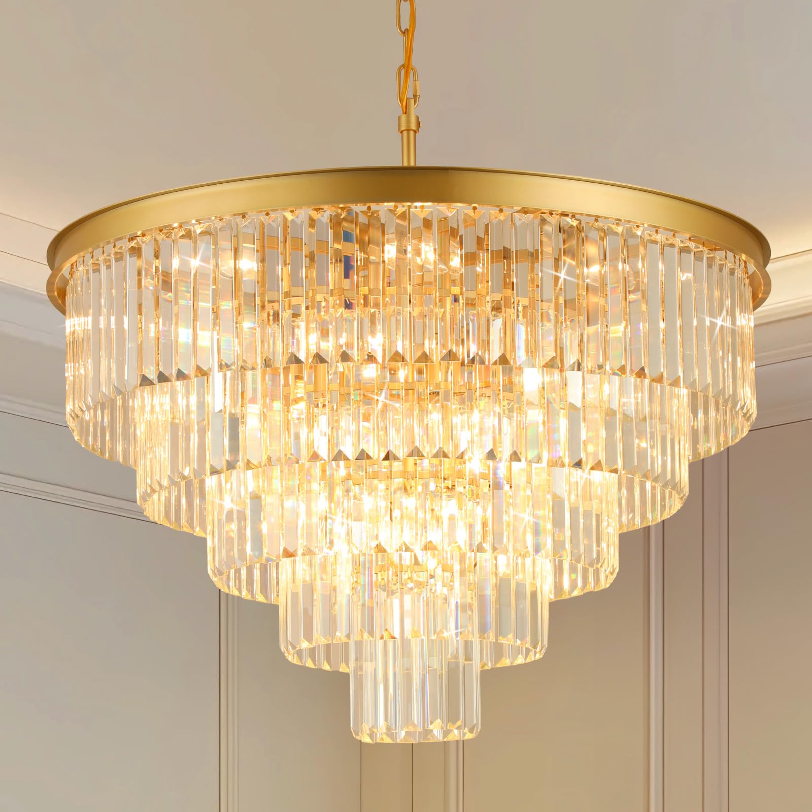 Crystal Chandeliers For Dining Room Lights Fixture Over Table  20 Lights Gold Modern Chandeliers For Living Room  5-Tier Round Crystal Lighting Fixtures For Bedroom Entryway Kitchen Island D30 Inch