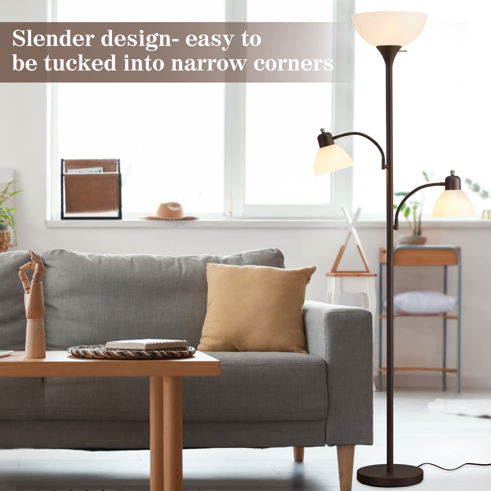 Luvkczc Floor Lamps For Living Room, 72'' Tall Standing Lamp, Torchiere Lamp With 2 Reading Lamps, Industrial Bright Floor Lamp