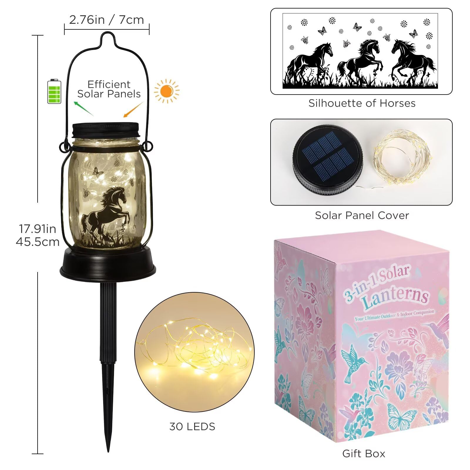 Kyoryuger Solar Lantern for Horse Lovers - Plastic Garden Decoration for Yard, Patio, Porch - Ideal Gift for Mom, Birthday, Mothers Day