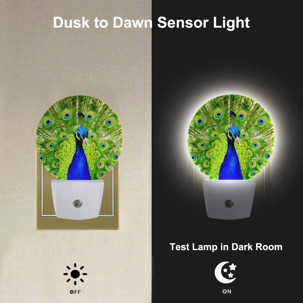 Uanvaha Peacock Open Tail Night Light Peacock Feathers Green Night Lights Plug Into Wall 0.5W Led Lights Auto On/Off For Hallway